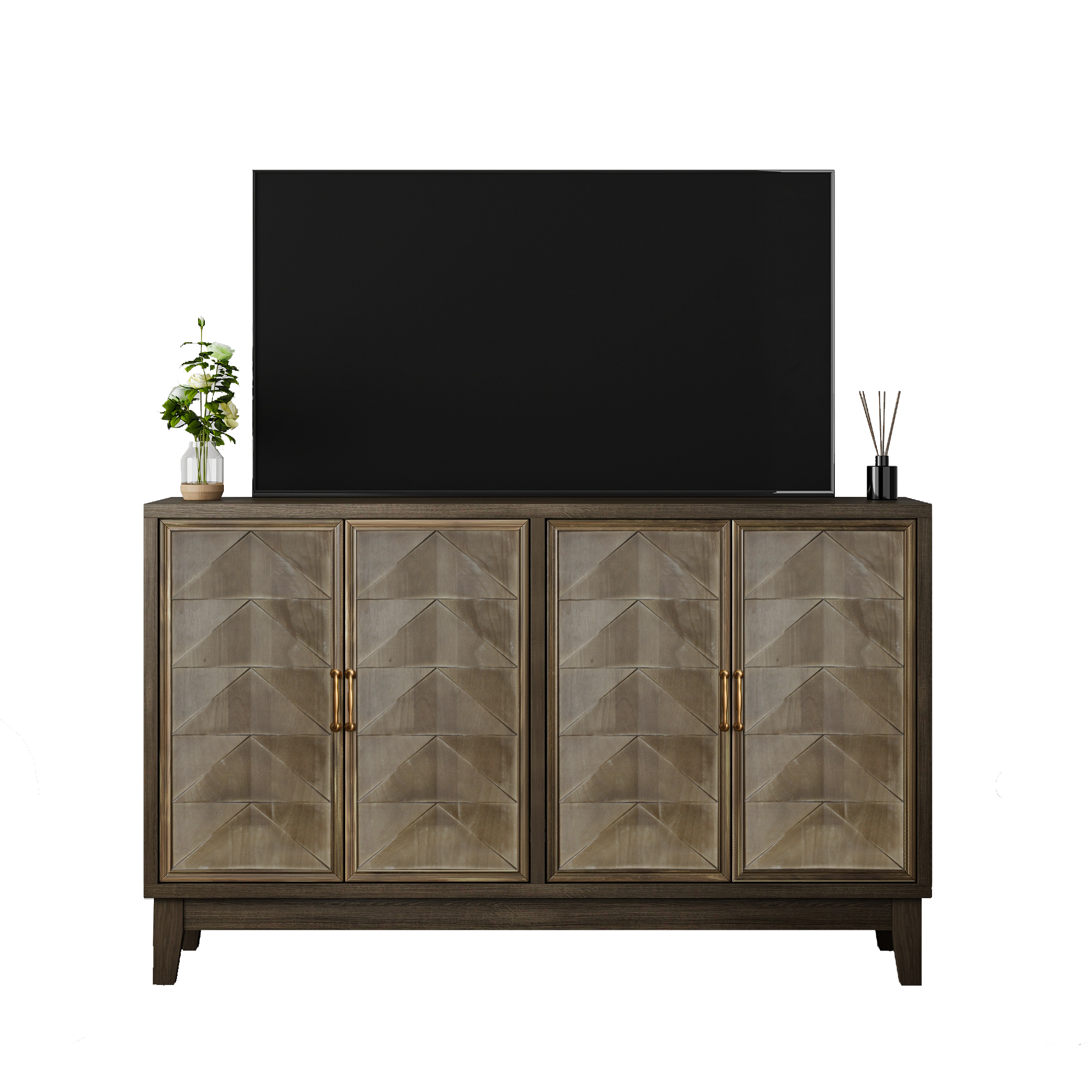 Vintage Sideboard Buffet Cabinet with Storage, Large Accent Cabinet Sideboard With 4 Doors, Storage Cabinet with Storage Console Table, For Kitchen Dinning Room Living Room Hallway Or Entryway, Brown