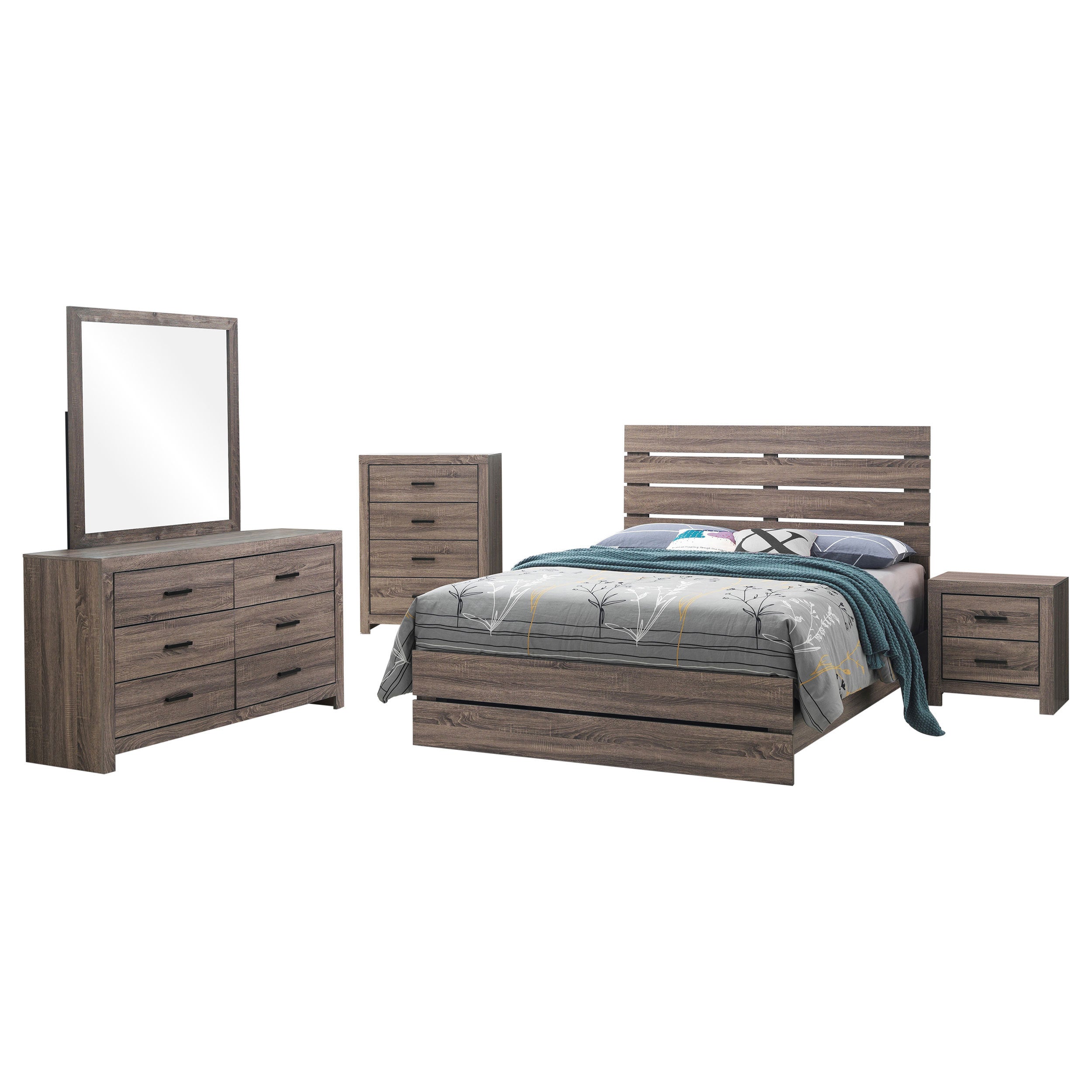 Geary Oak 5-piece Slatted Headboard Panel Bedroom Set