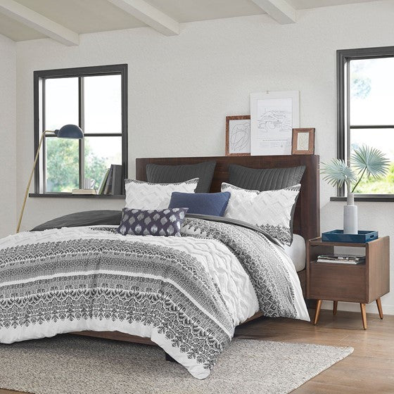 Full/Queen 3 Piece Cotton Duvet Cover Set with Chenille Tufting