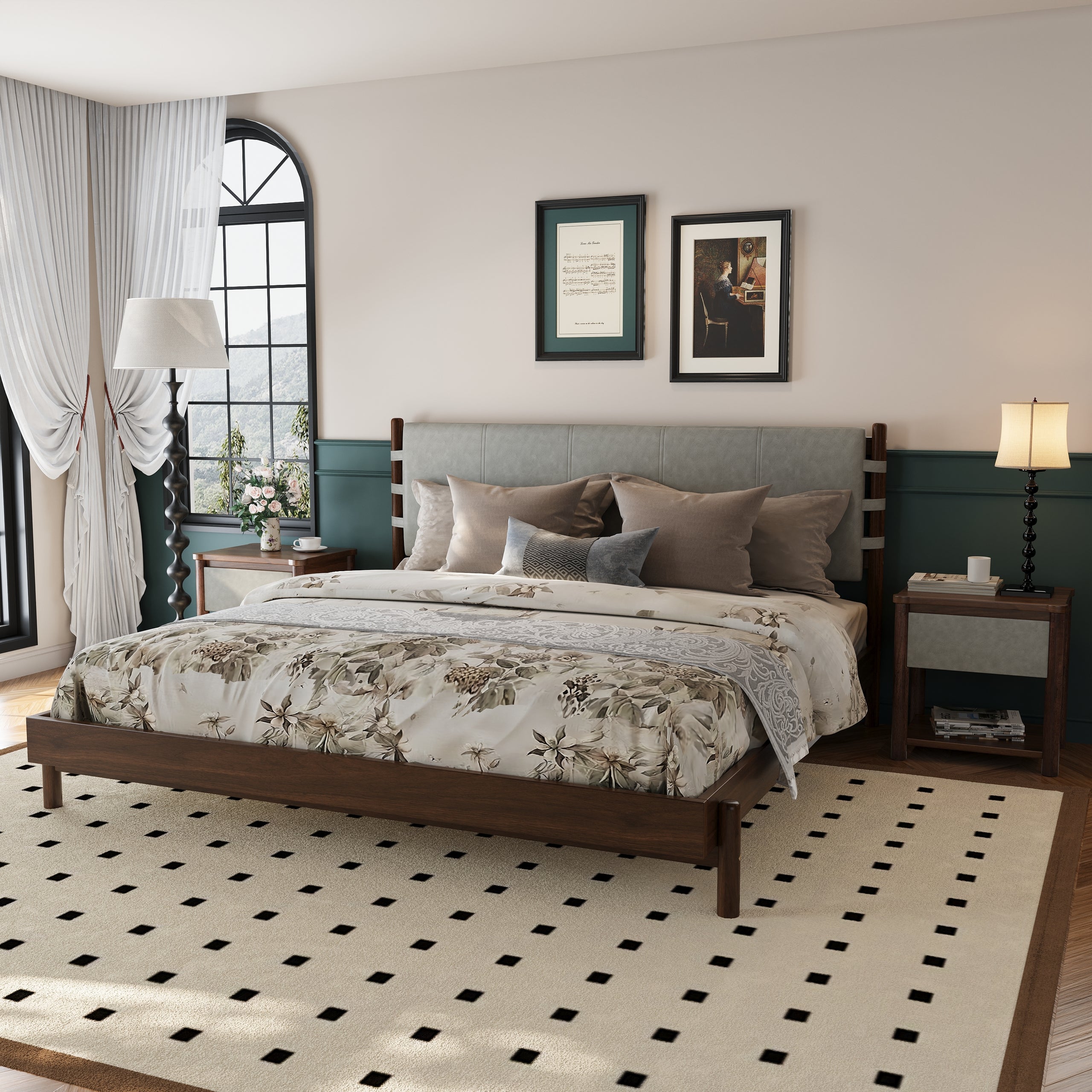 Modern King Bed Frame Set with 2 Nightstands, Light Gray Wood Platform Bed with Headboard and Matching Bedside Tables for Bedroom