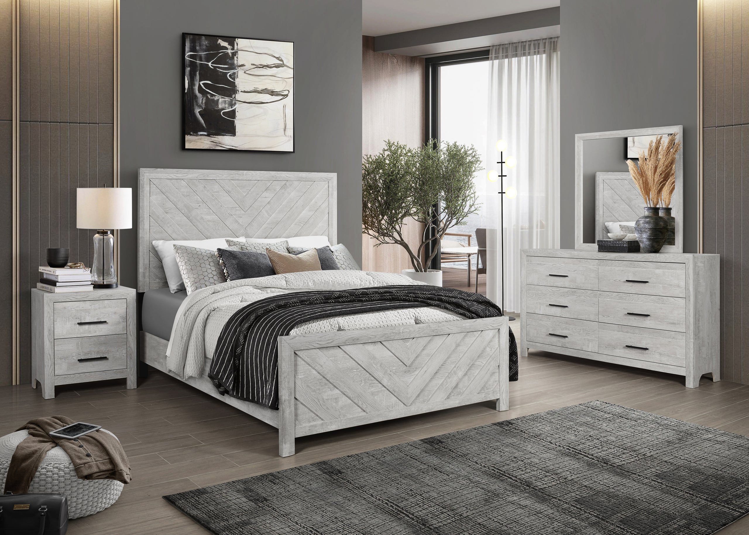 DENVER Full 4PC Modern Style Storage Bedroom Set Made with Wood in Natural(NJ INVENTORY)