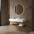 LEDE 48' Bathroom Vanity with Vessel Sink, Wall-Mounted Floating White Rectangular Acrylic Integrated Basin without Faucet, Striped Shelves Layer, Dark Walnut Woodgrain Color
