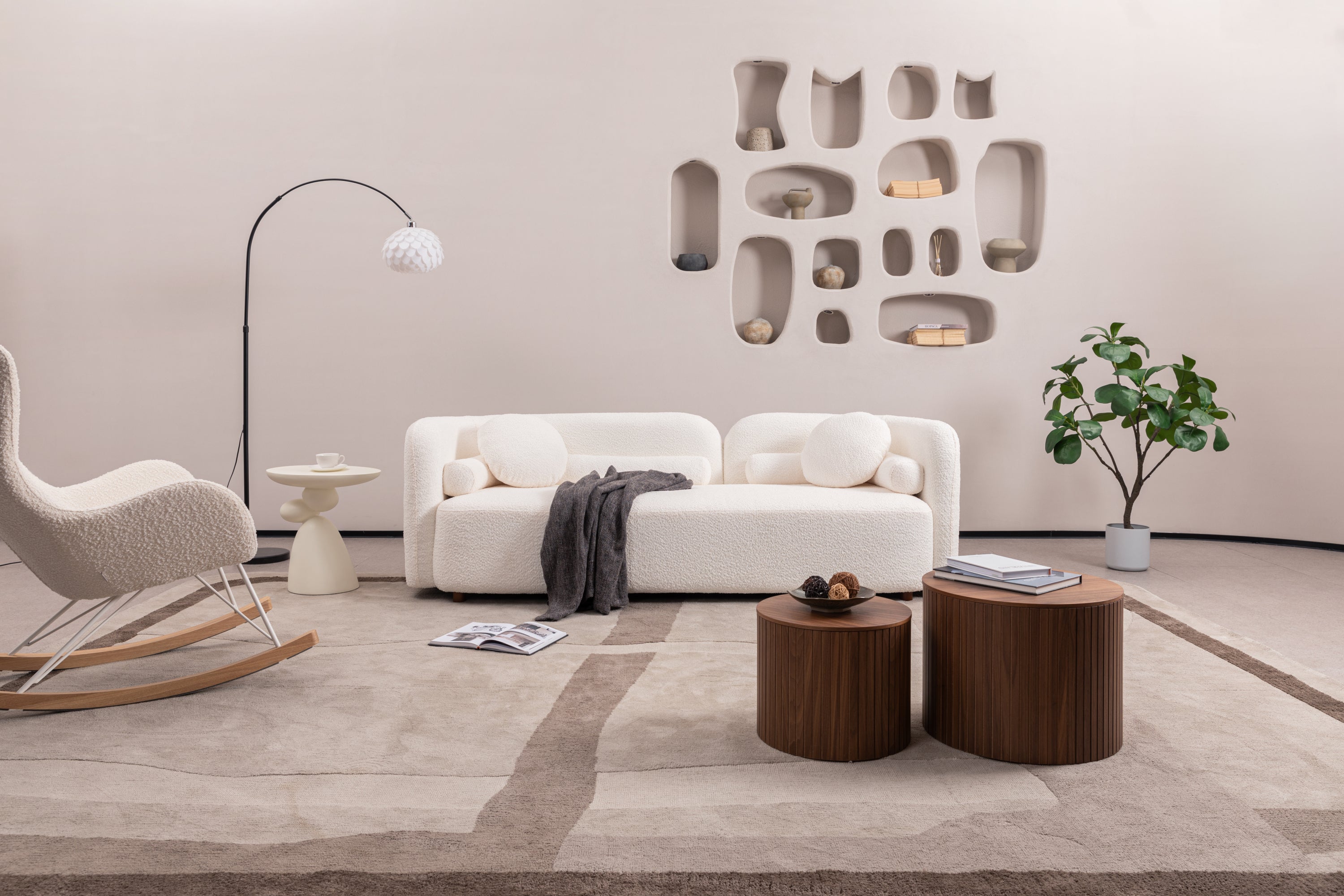 Luxury Modern Sofa Couch for Living Room, White Boucle Upholstered Cloud Couch for Apartment Home Office, 3 Seater