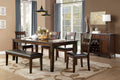 Cherry Finish Classic 6pc Dining Set Wooden Table w Draw Leaf Bench and 4 Side Chairs Faux Leather Upholstered Durable Furniture Transitional Style Ladder Back