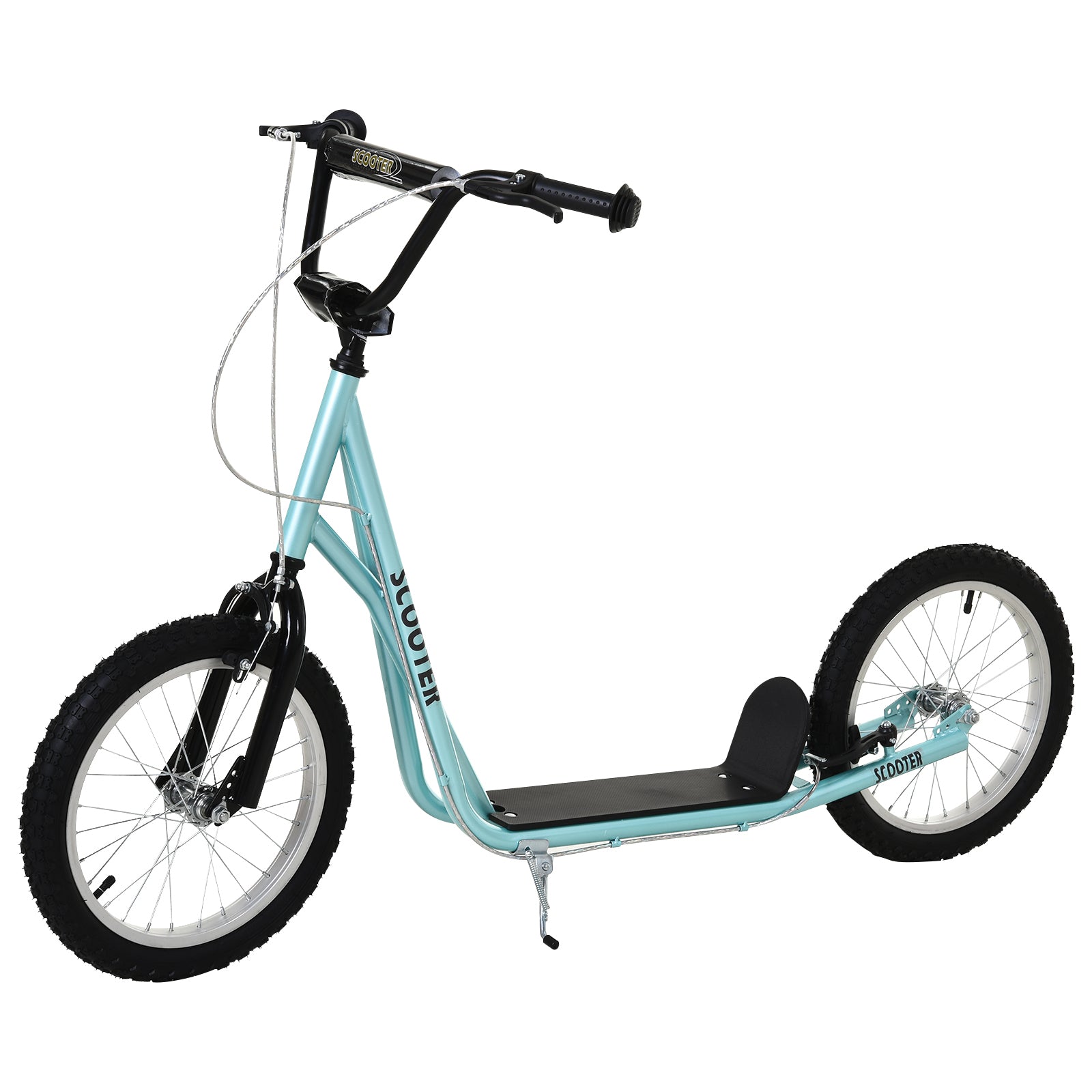 Aosom Youth Scooter Kick Scooter for Kids 5+ with Adjustable Handlebar 16' Front and Rear Dual Brakes Inflatable Wheels, Blue