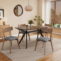 5-Pieces Upholstered Dining Set With Rubberwood Frame, Grey+Walnut+Black