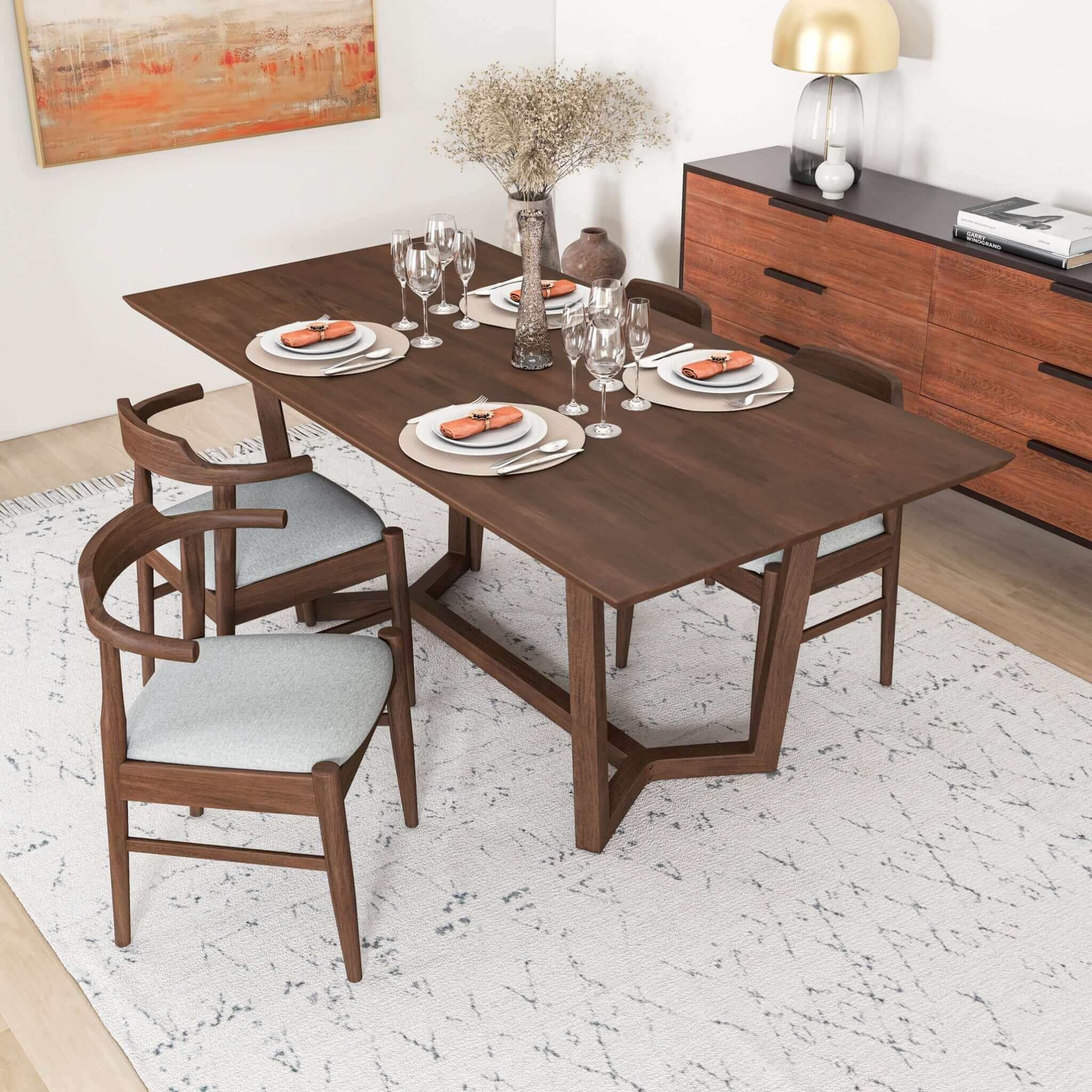 Marina Solid Wood Dining Table In Brown and 4 Side Chairs
