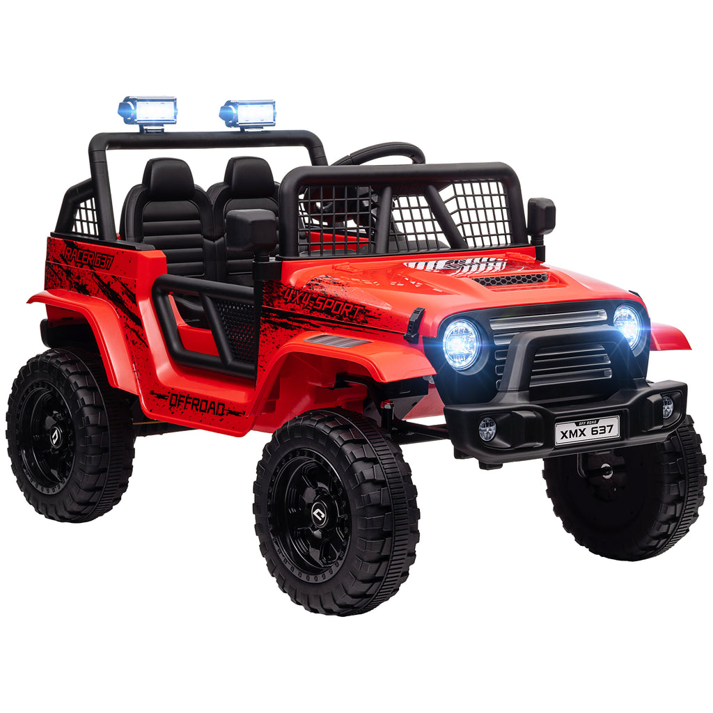 Qaba 12V Ride on Truck, Battery Powered Kids Electric Car with Parent Remote, 4 Suspension Wheels, 3 MPH Max Speed, Music, Horn & LED Lights for Ages 3-6 Years Old, Red