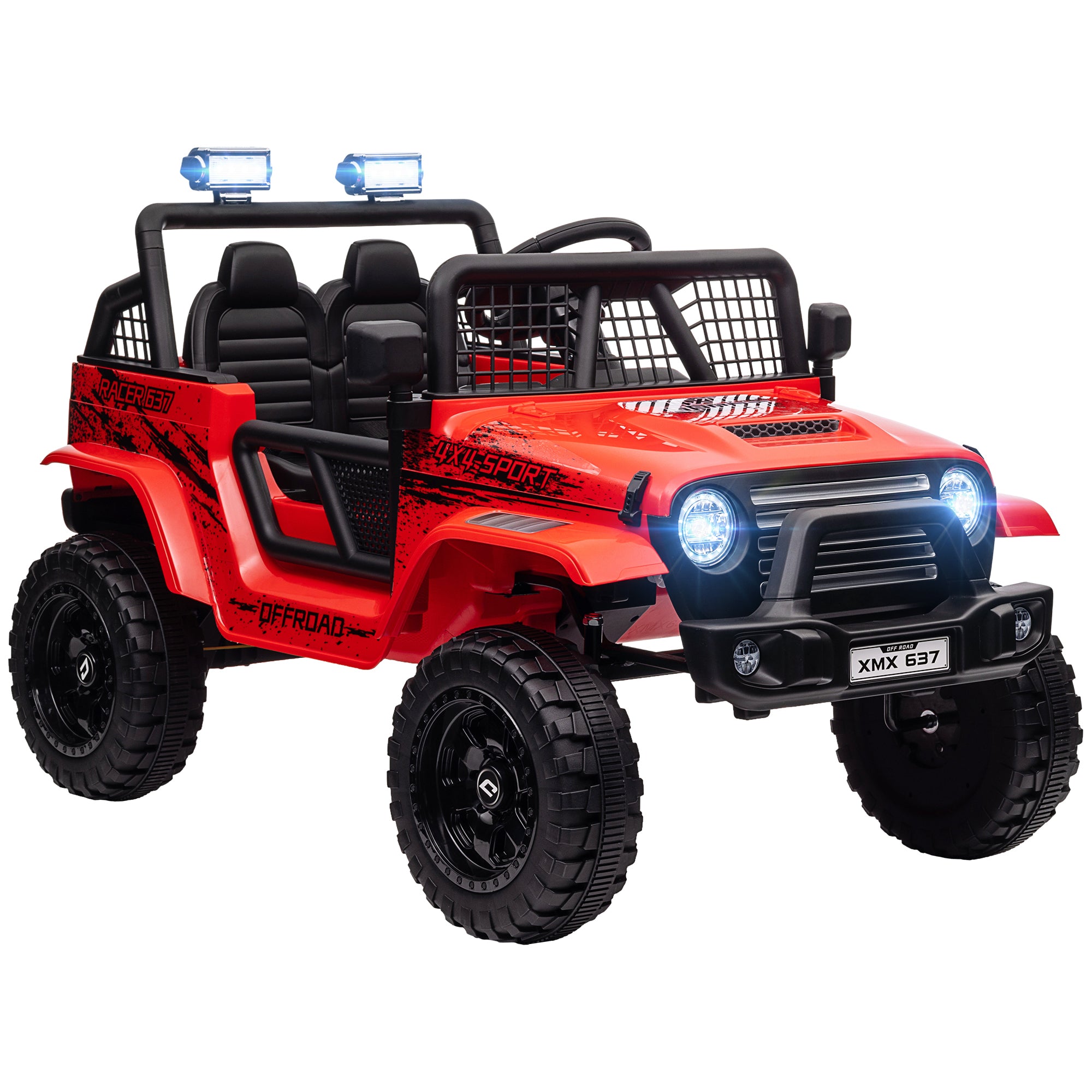 Qaba 12V Ride on Truck, Battery Powered Kids Electric Car with Parent Remote, 4 Suspension Wheels, 3 MPH Max Speed, Music, Horn & LED Lights for Ages 3-6 Years Old, Red