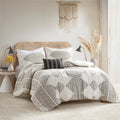 4 Piece Printed Comforter Set with Throw Pillow Black/Ivory Full/Queen