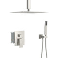 Brushed Nickel Dual Shower Head System with 12 Inch Ceiling Mount and Rough-in Valve
