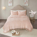 Tufted Cotton Chenille Medallion Fringe Coverlet Mini Set Blush Full/Queen