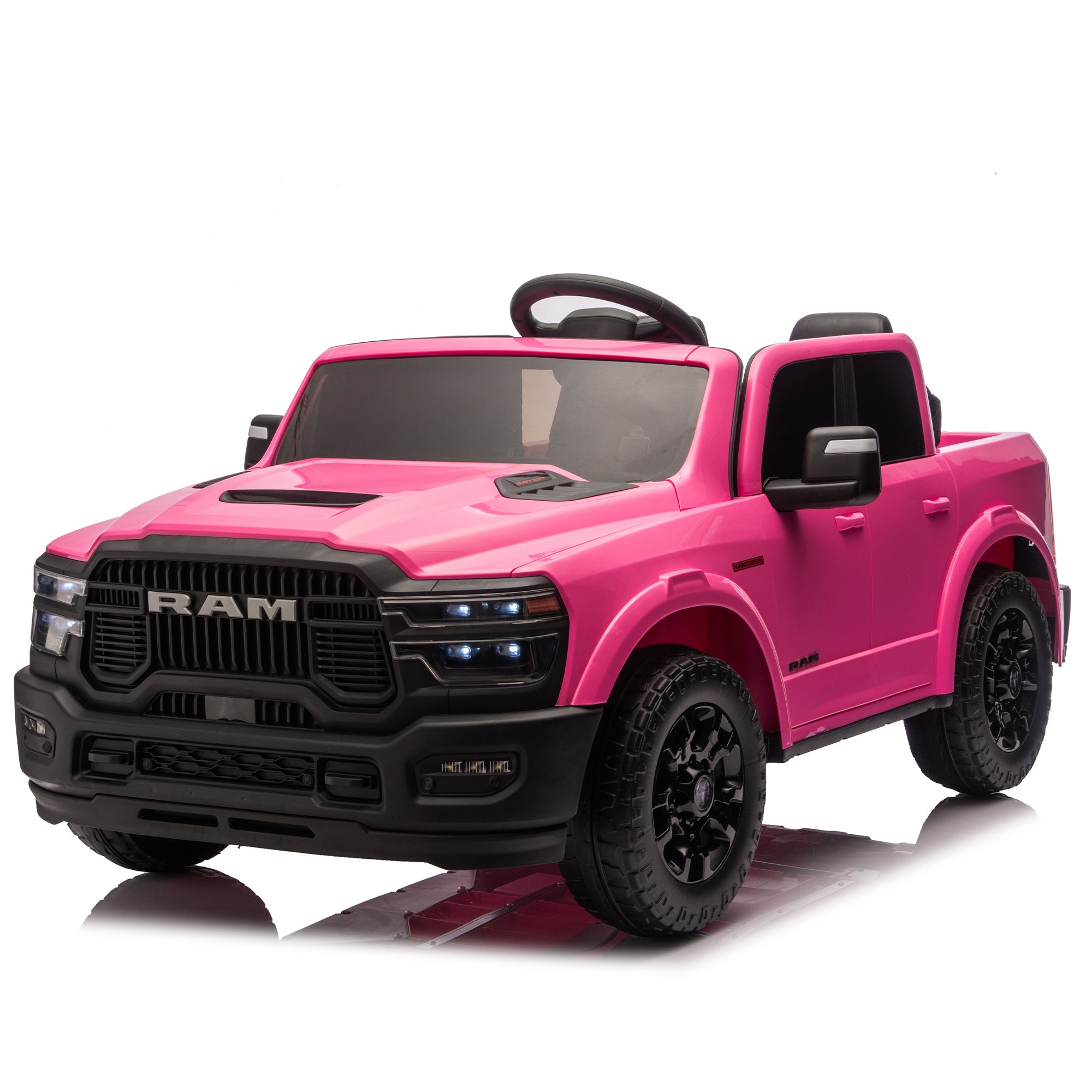24V 160W Officially Licensed Dodge RAM 2500 Design 2-seater Kids Ride On Truck,W/ Remote Control,W/2WD&4-Wheel Suspension,Storage Space&High Door Design,Built-in Music&Bluetooth,USB/MP3 Port for 3-6