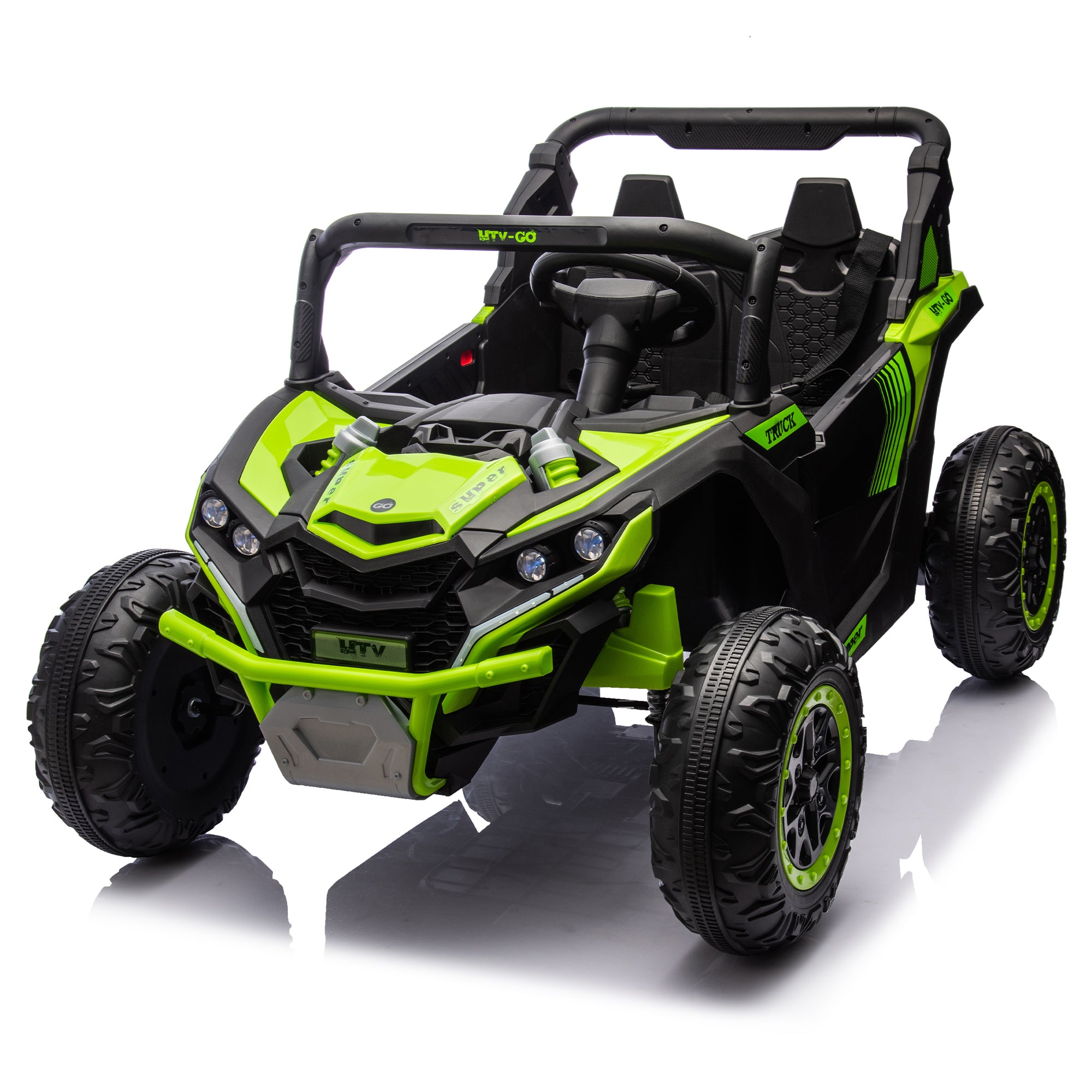24V Two-Seater Kids Ride On UTV W/Parents Remote Control,Four-Wheel Suspension,Slow Start,Large wheel design,Anti-collision bar,Storage space,Music,USB,Bluetooth,Volume control,LED lights for Kids 3+.