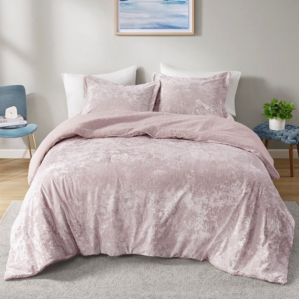 Twin/Twin XL Crushed Velvet Sherpa Reversible Comforter Set