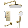 Luxury Shower System Set with Brass Valve, 10' Rain Shower, Handheld, Bathtub Spout - Brushed Gold