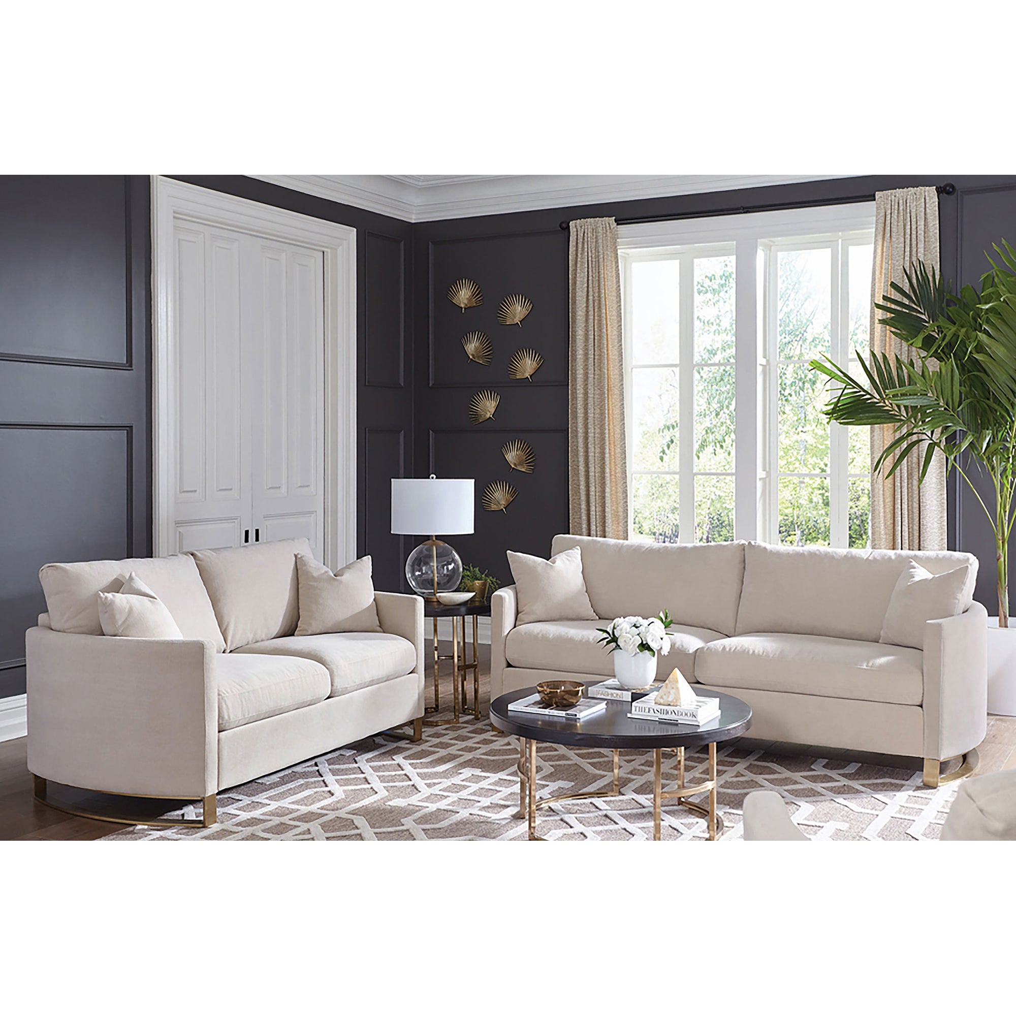 Ulrika Beige Velvet Loose Back 2-piece Living Room Set