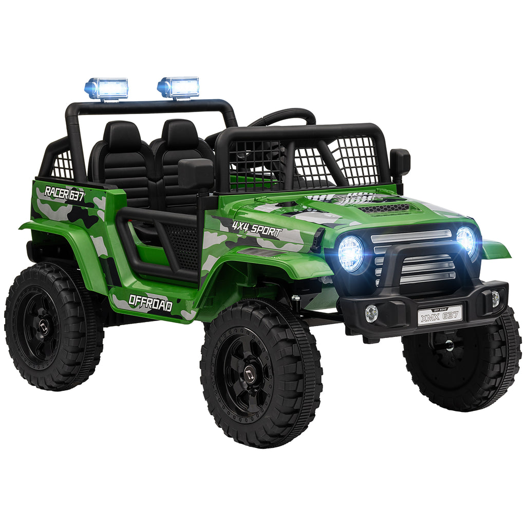 Qaba 12V Ride on Truck, Battery Powered Kids Electric Car with Parent Remote, 4 Suspension Wheels, 3 MPH Max Speed, Music, Horn & LED Lights for Ages 3-6 Years Old, Green