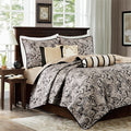 6 Piece Jacquard Quilt Set with Throw Pillows Black King/Cal King
