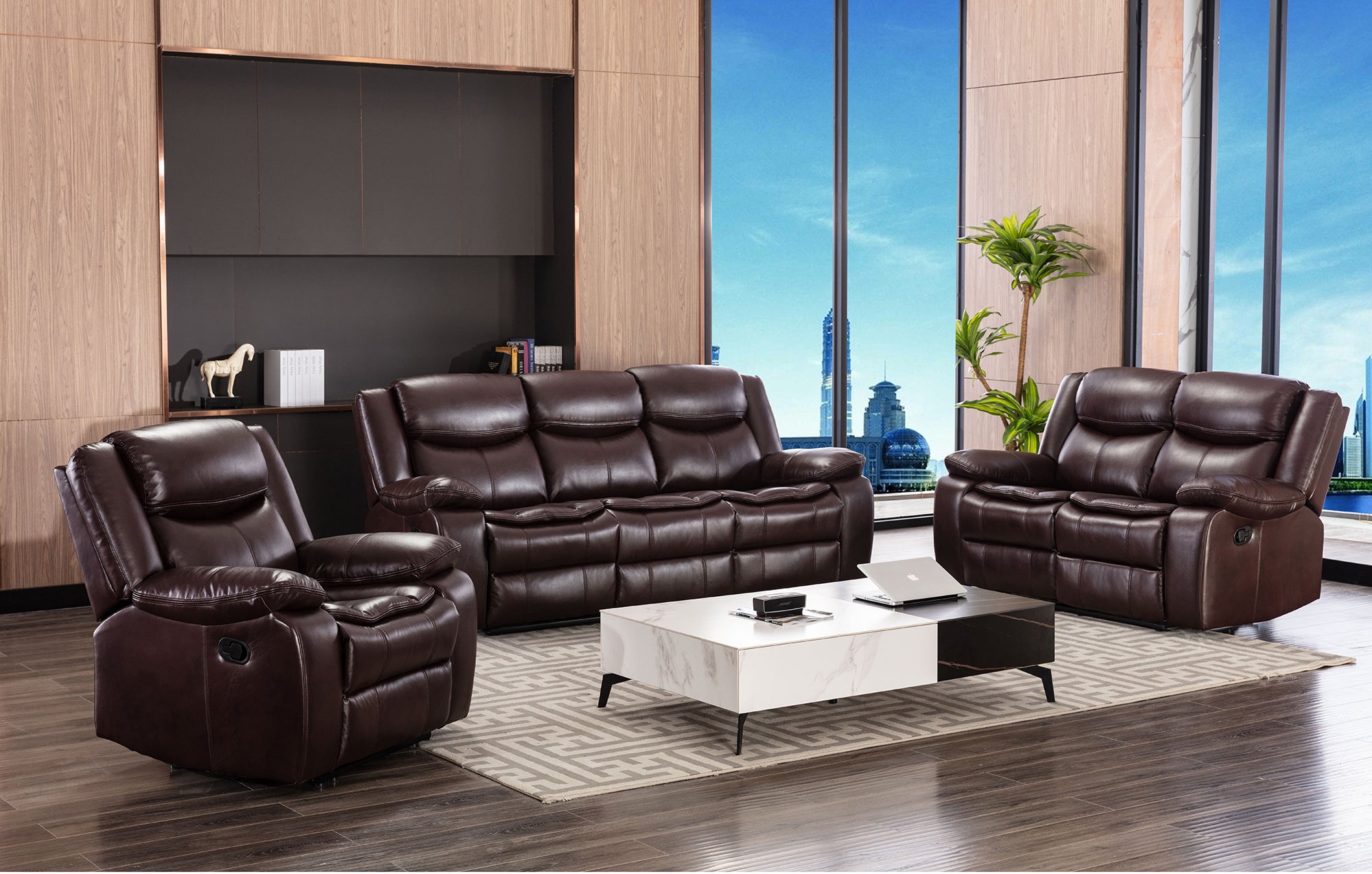 1+2+3 Manual recliner loveseat reclining sofa set, Brown