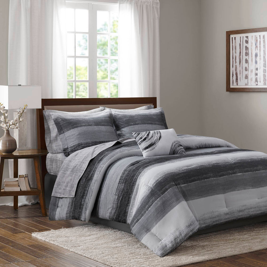 9-Piece Queen 9 Piece Comforter Set with Cotton Bed Sheets,Black
