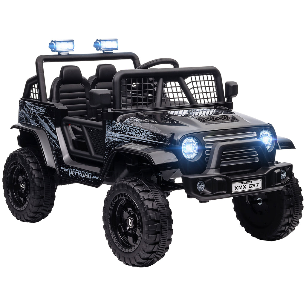 Qaba 12V Ride on Truck, Battery Powered Kids Electric Car with Parent Remote, 4 Suspension Wheels, 3 MPH Max Speed, Music, Horn & LED Lights for Ages 3-6 Years Old, Black