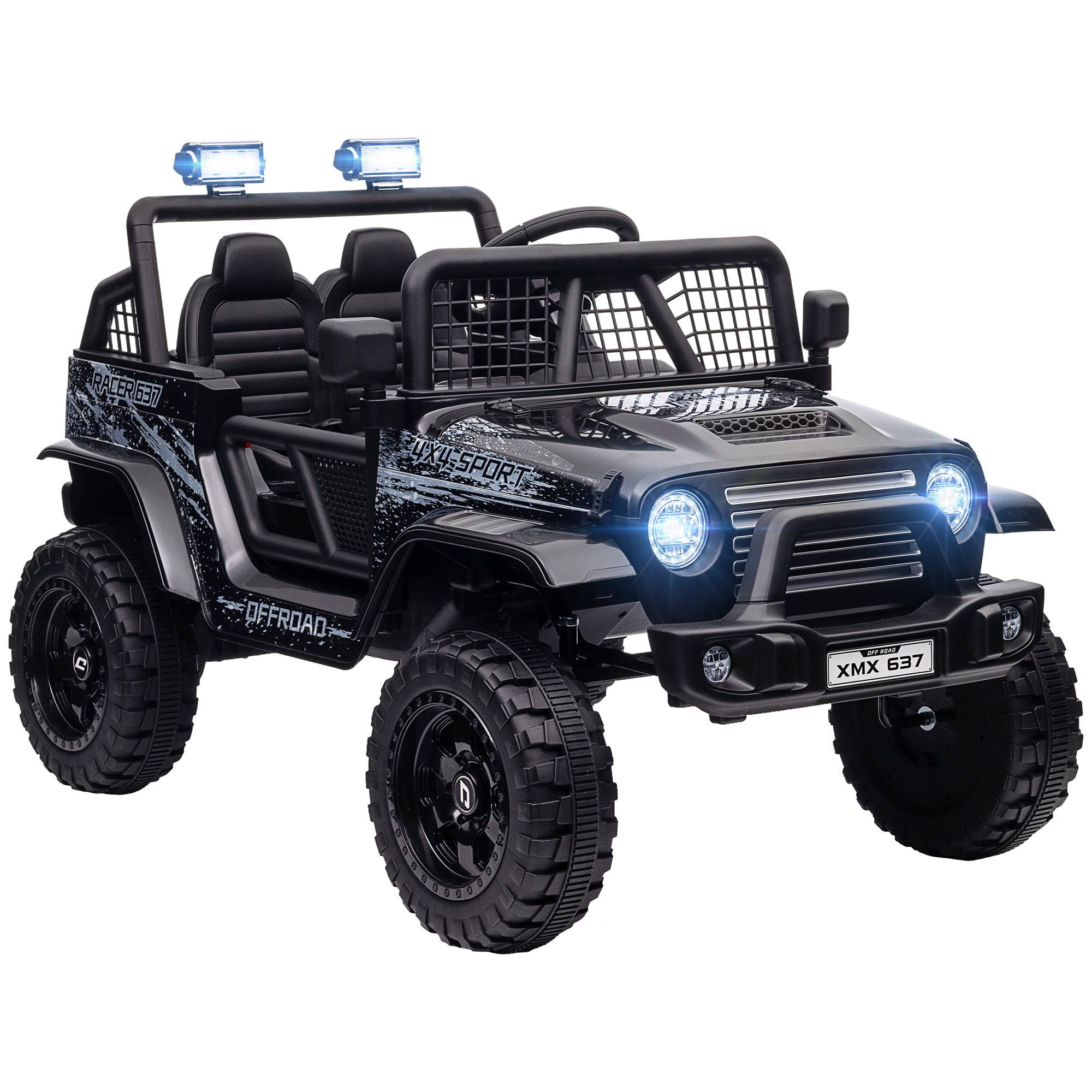 Qaba 12V Ride on Truck, Battery Powered Kids Electric Car with Parent Remote, 4 Suspension Wheels, 3 MPH Max Speed, Music, Horn & LED Lights for Ages 3-6 Years Old, Black