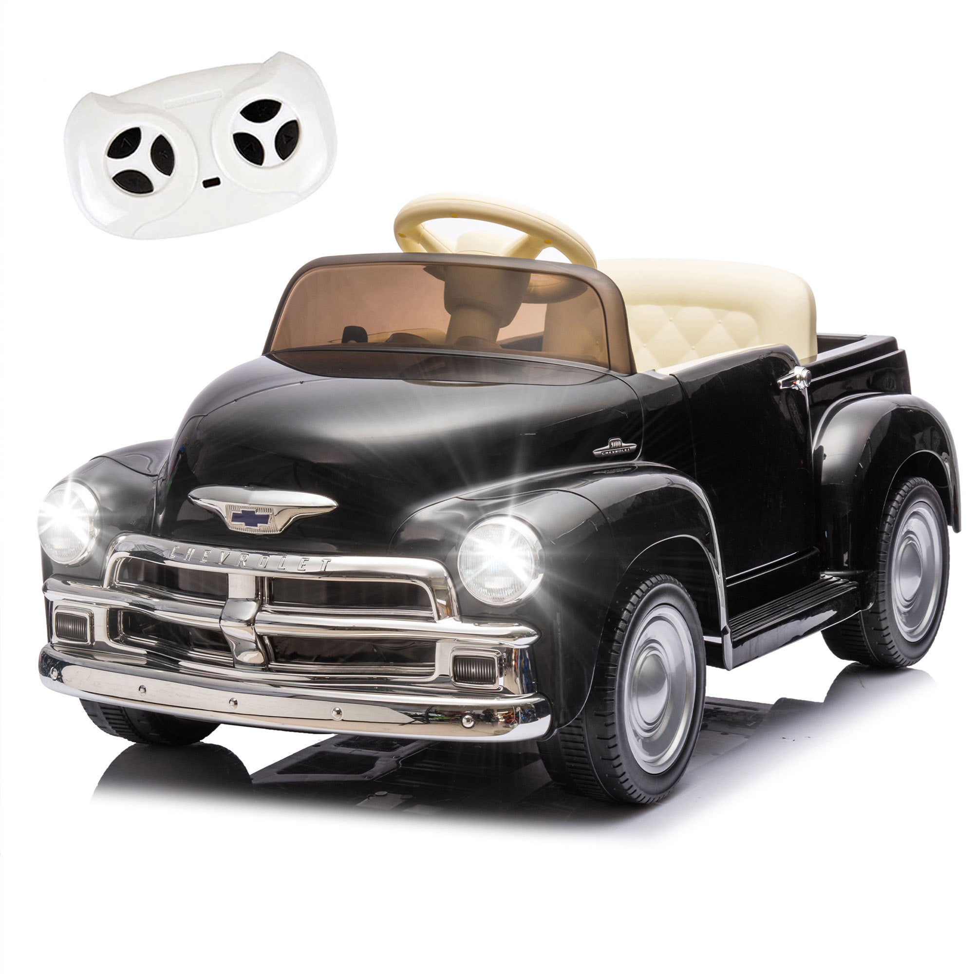 12V Kids Ride On truck car w/parents control, Licensed Chevrolet 3100 pickup,electric car for kid,Vintage modeling,3 speeds,LED Lights,Bluetooth,USB,High-power up to 4.35 km/h,age 3+