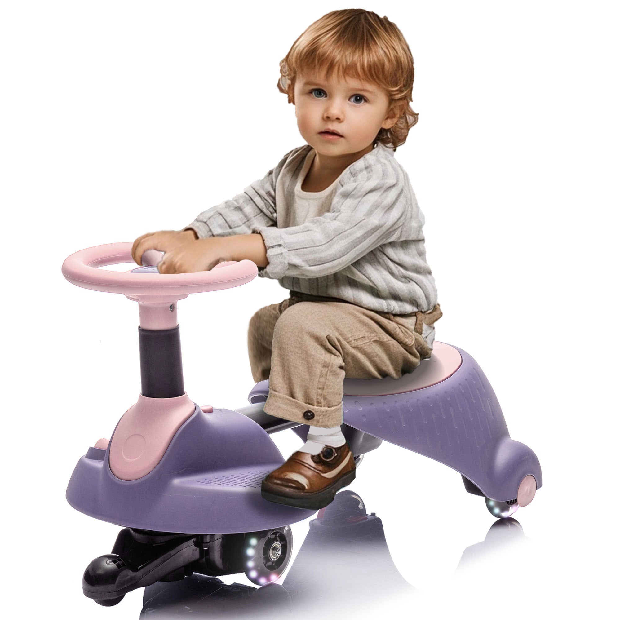 6V Kids Ride On Electric Wiggle Car,Flashing & Shock absorbing PU Wheels For Effective Floor Protection,Retractable,Steering Wheel Rotates 360°,Bluetooth,Provide a speed of 3.11MPH for Kids aged 3+.