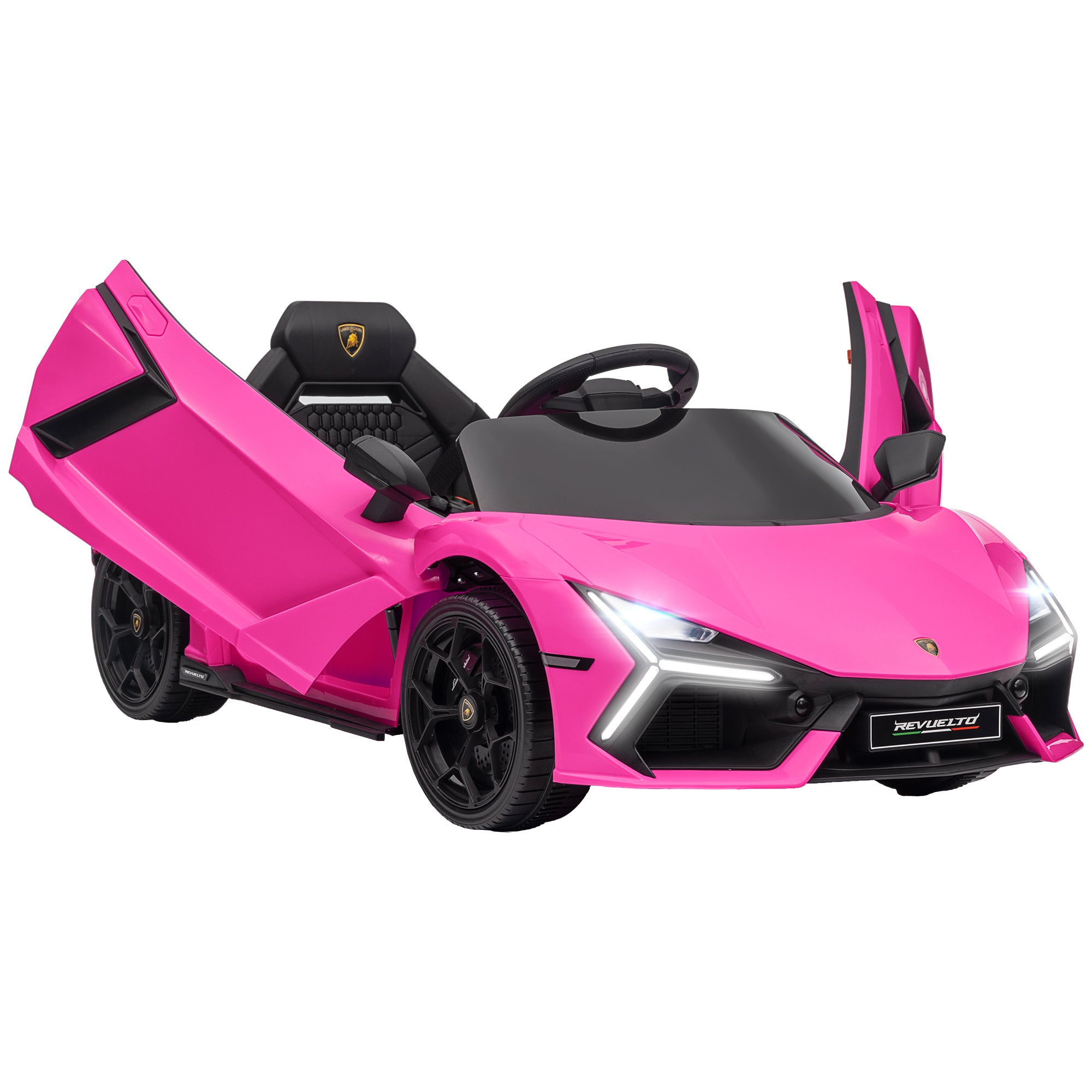 Qaba Lamborghini Revuelto Licensed 12V Kids Electric Car, Battery Powered Ride on Car with Hydraulic Doors, Remote Control, Transport Wheels, Spring Suspension, Music, Lights, 3 Speeds, Pink