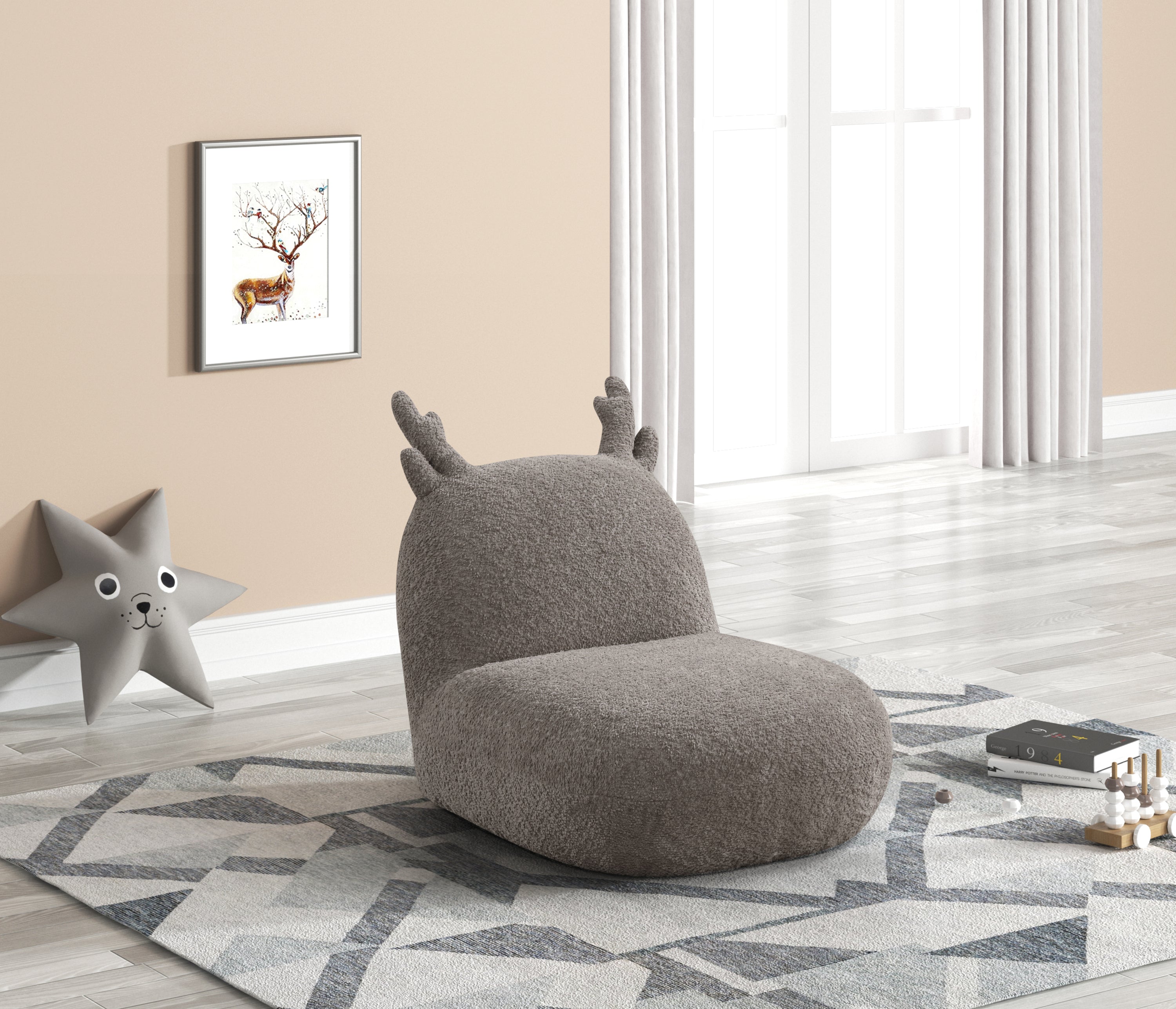 Weston 21.5'W Brown Chenille Deer-Shaped Kids Chair