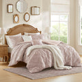 5-Piece Full/Queen 5 Piece Sculpted jacquard comforter set,Pink