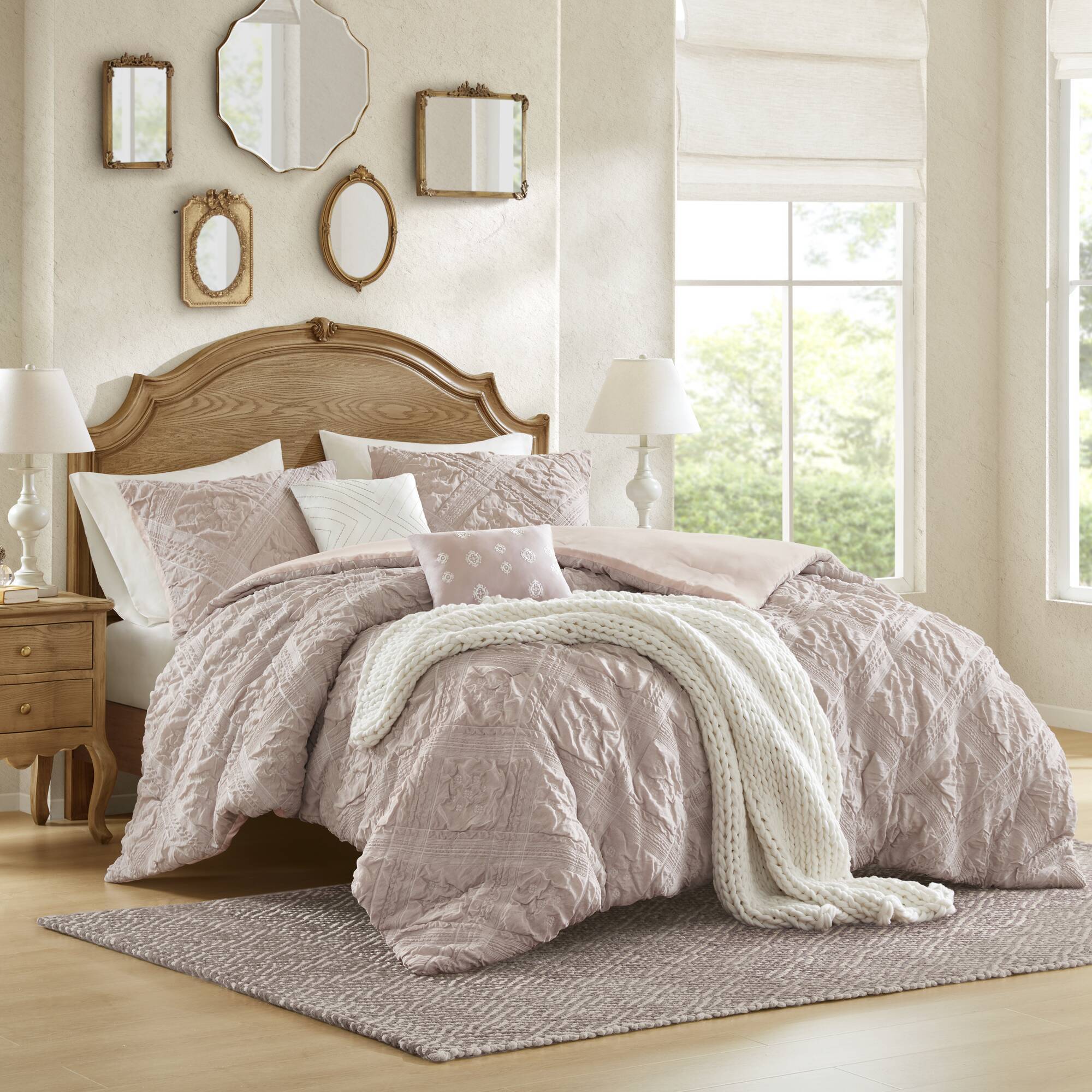 5-Piece Full/Queen 5 Piece Sculpted jacquard comforter set,Pink