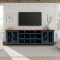 96 inch TV Stand Console for TVs up to 100 inches, No Assembly Requried, Blue Denim and Whiskey Finish