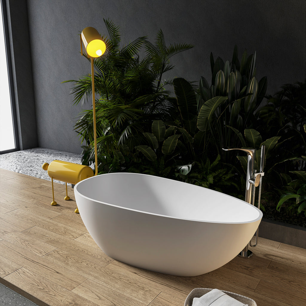 59 inch Solid surface Stone resin freestanding egg shape bathtub for the bathroom
