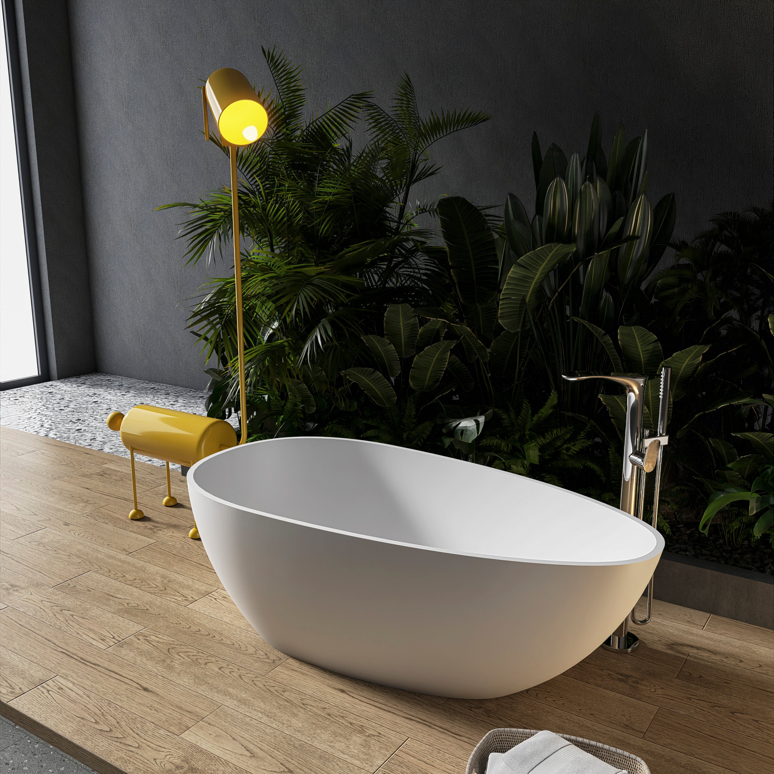 59 inch Solid surface Stone resin freestanding egg shape bathtub for the bathroom