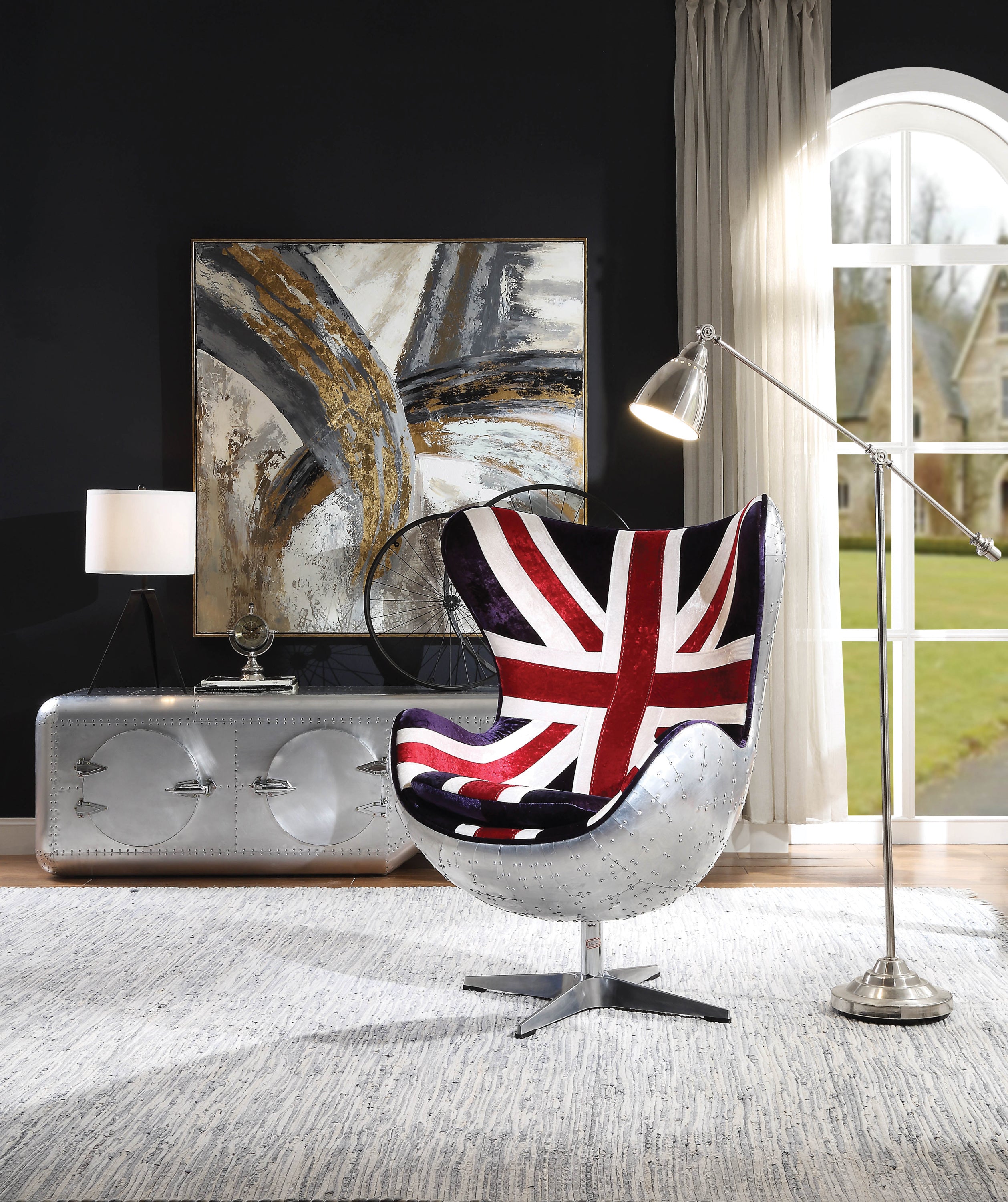 Brancaster Pattern Fabric & Aluminum Accent Chair with Swivel