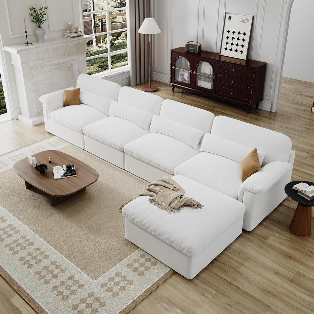 Cloud Sectional Sofa, Down-Filled Sofa, Living Room Modular Sofa, Minimalist Modern Style, Removable & Washable Sofa Cover, Chenille Fabric, Storage Function