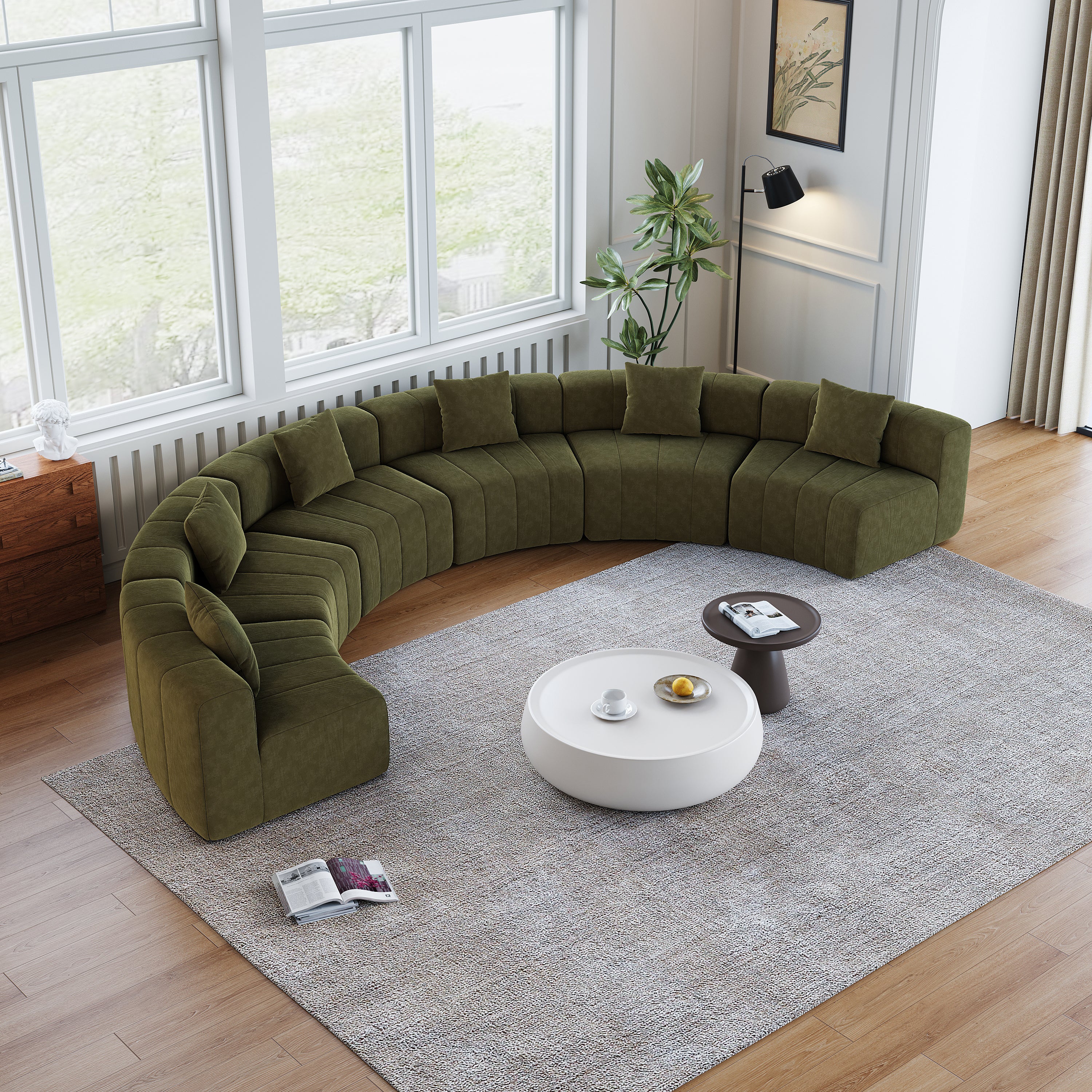 Chenille curved sectional sofa with 6 pillows,Curved Symmetrical Modular Semi Circular Sofa Sectional for bedroom, living room, office for leisure or nap, reading room, and lobby