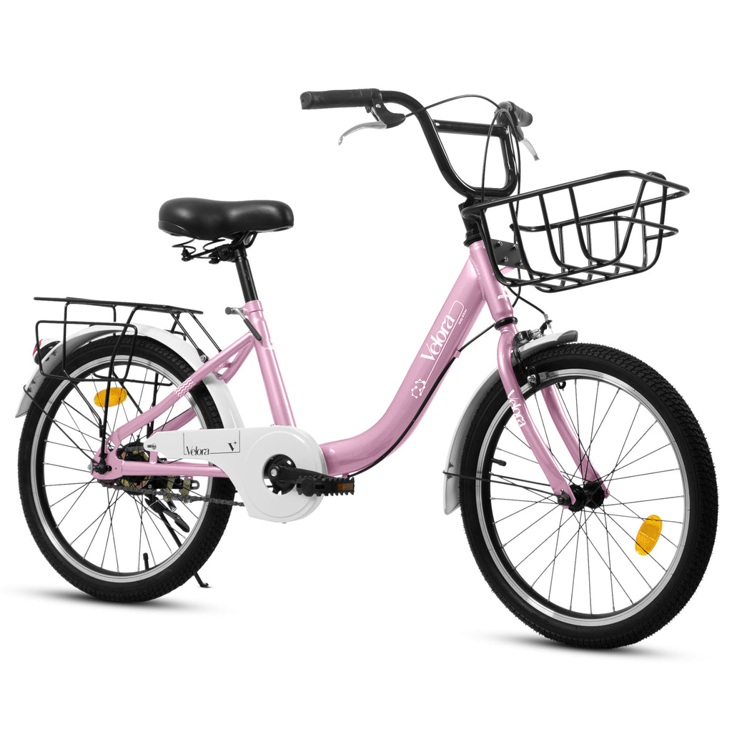 A20182 20 Inch Kids Bike for Boys & Girls, Children's Bicycle with Coaster Brake & V-Brake, 1-Speed, Chain Guard & Rear Rack, Lightweight Steel Frame (Pink, Green, Purple, White)