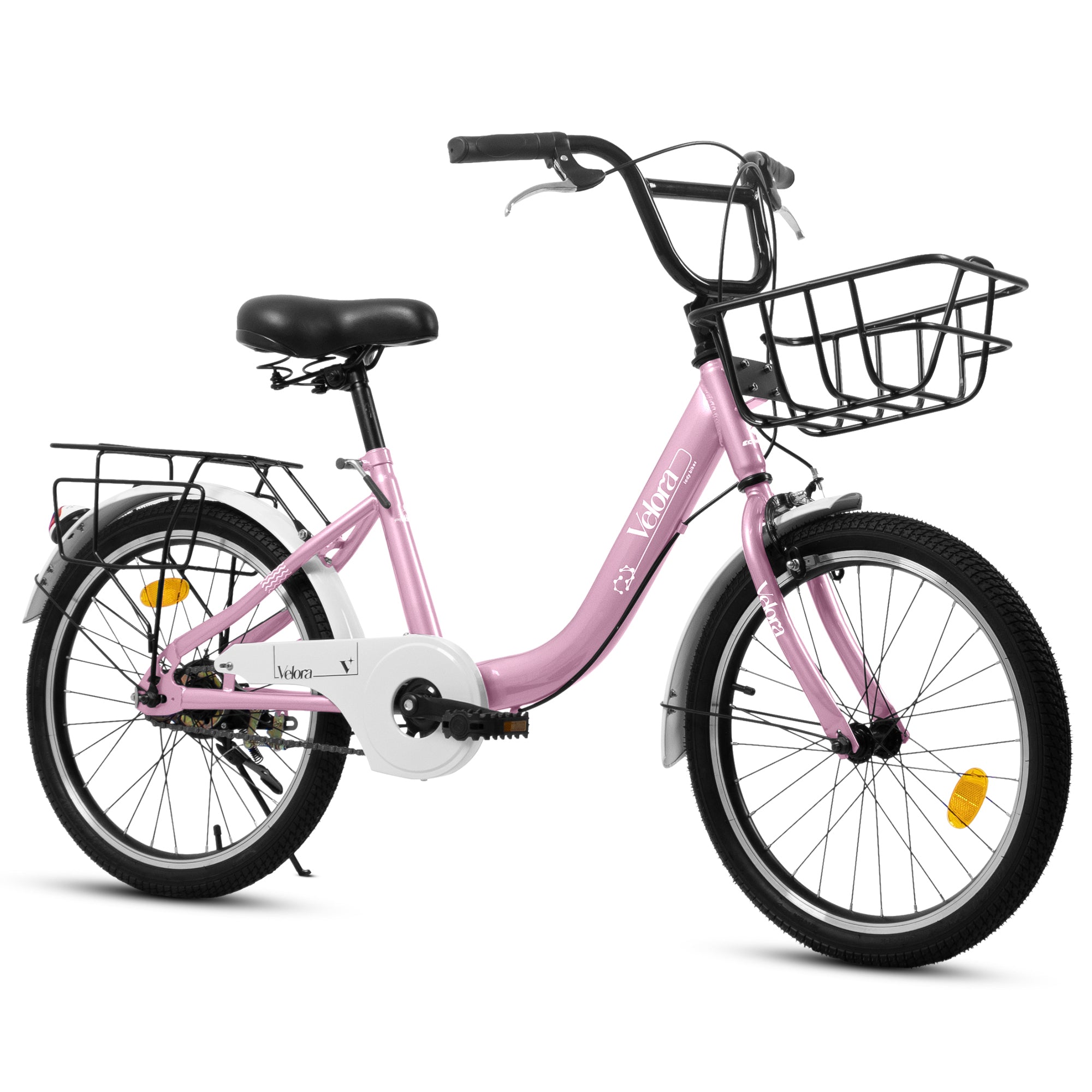 A20182 20 Inch Kids Bike for Boys & Girls, Children's Bicycle with Coaster Brake & V-Brake, 1-Speed, Chain Guard & Rear Rack, Lightweight Steel Frame (Pink, Green, Purple, White)