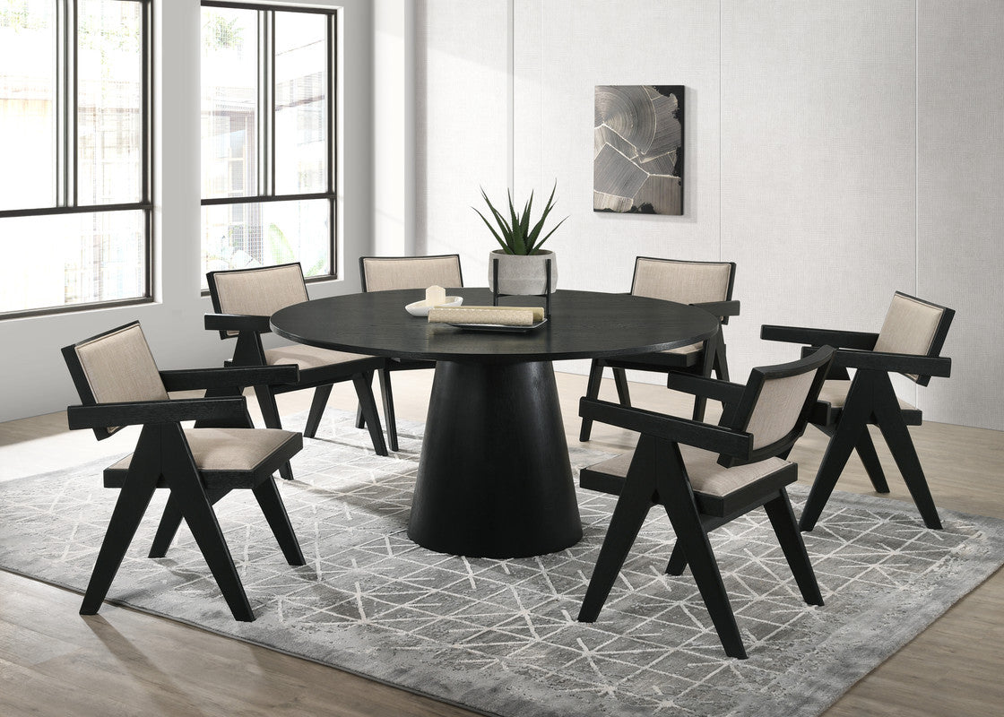 Jacopo 7-Piece Ebony Black 59' Round Dining Set with Pedestal Base