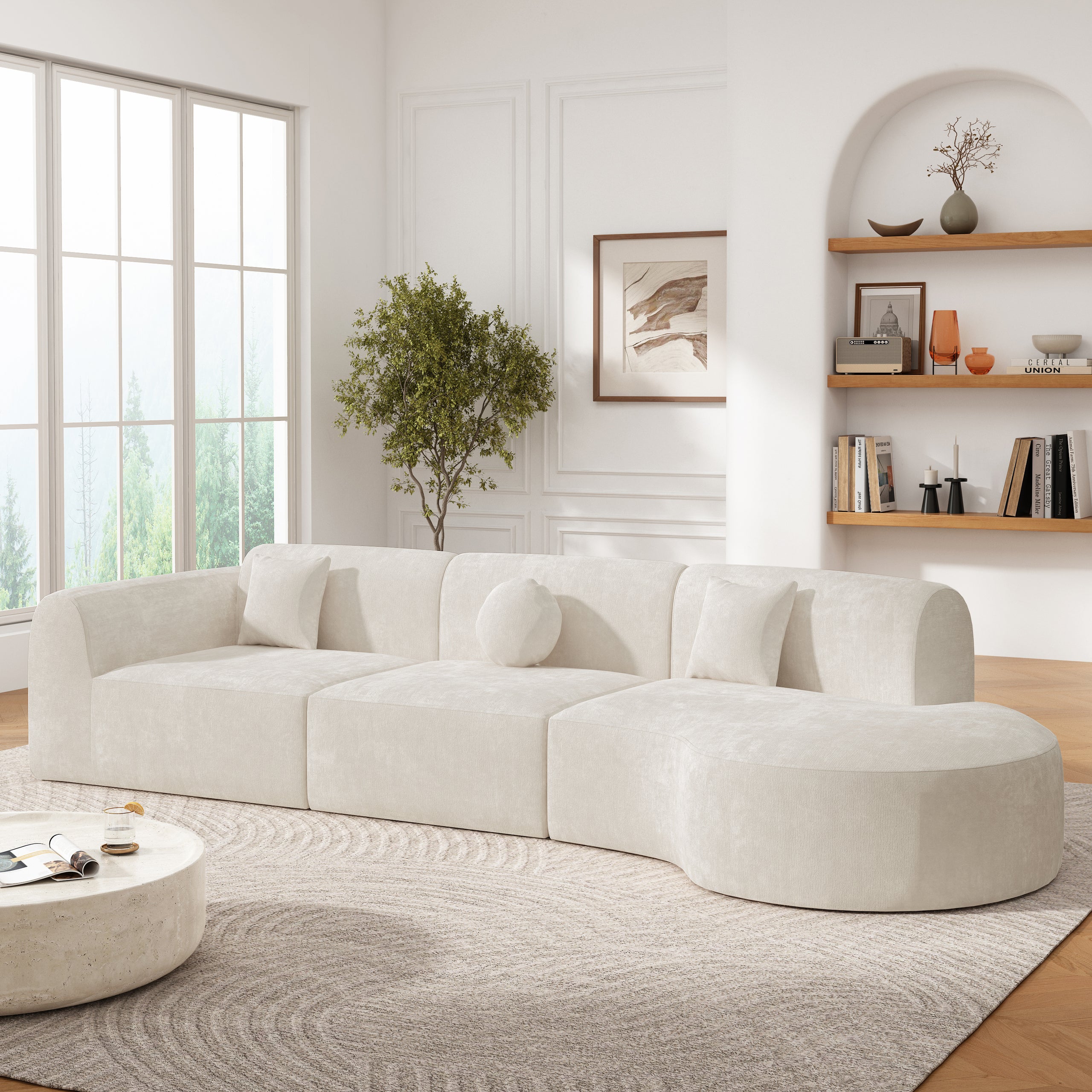 140' Modern Curved Sectional Sofa with High-Density Fully Compressed Sponge and Chaise Lounge, 3-Piece Set, Fully Assembled Right Hand Facing, Perfect for Living Room, Lounge