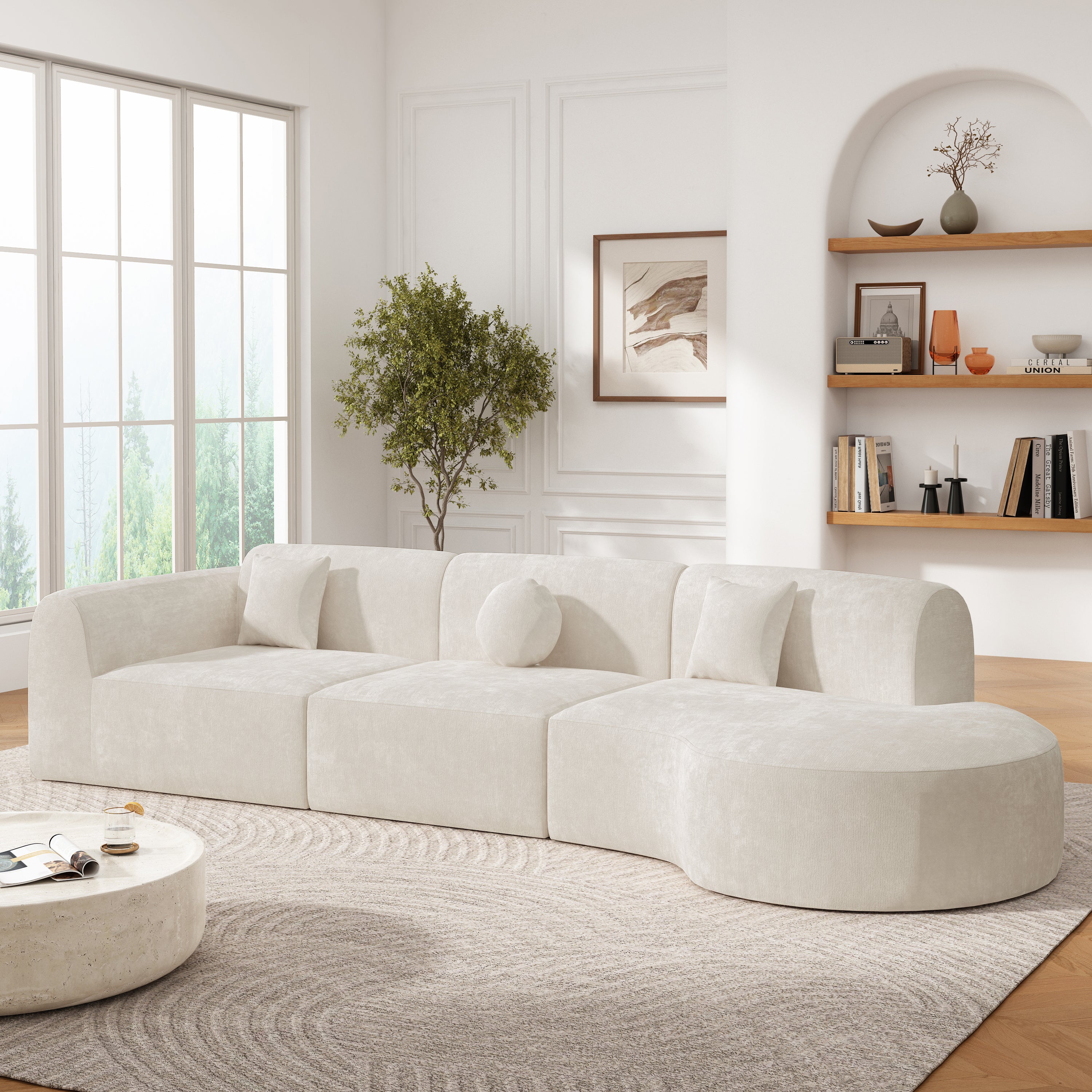 140' Modern Curved Sectional Sofa with High-Density Fully Compressed Sponge and Chaise Lounge, 3-Piece Set, Fully Assembled Right Hand Facing, Perfect for Living Room, Lounge