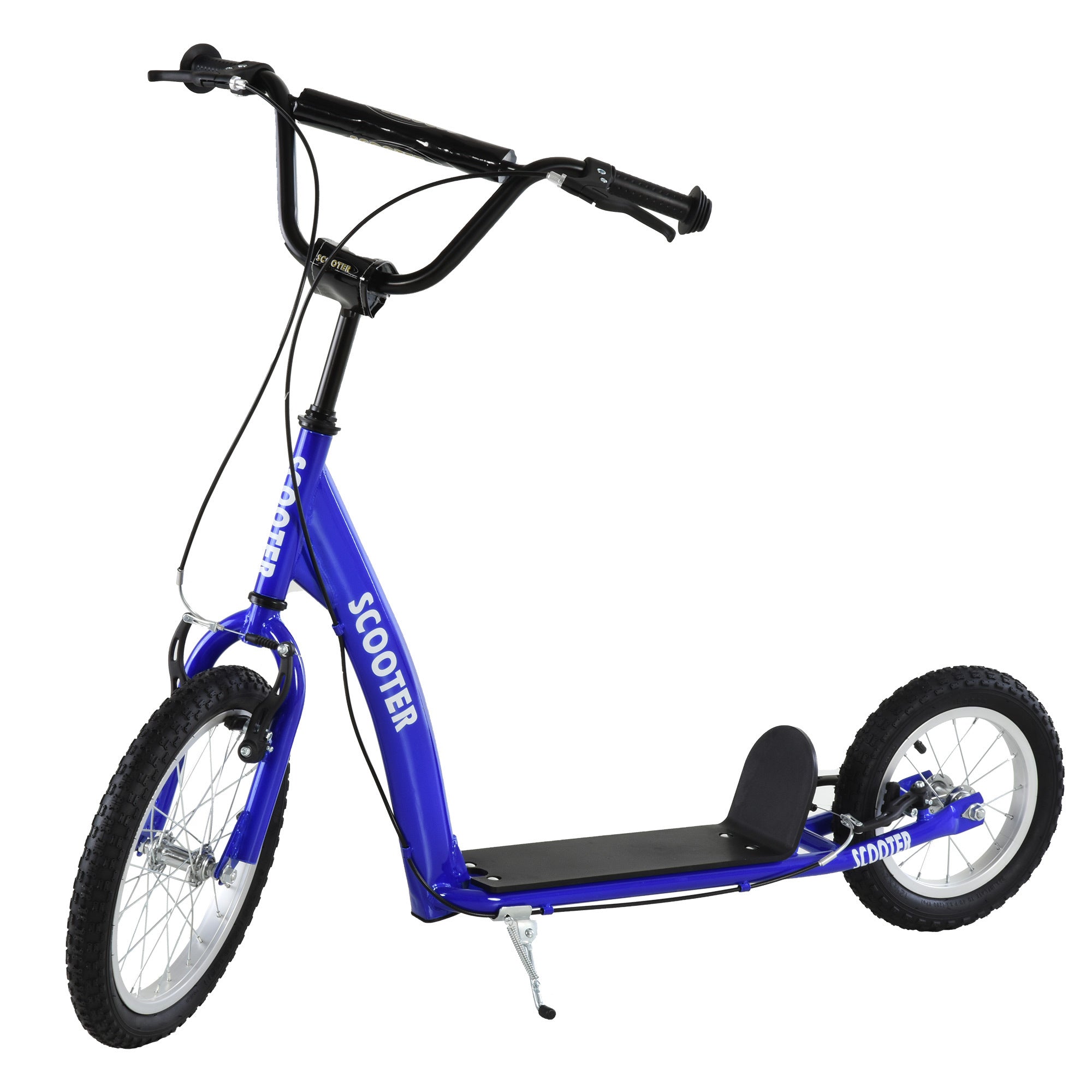 Aosom Youth Scooter Kick Scooter for Kids 5+ with Adjustable Handlebar 16' Front and 12' Rear Dual Brakes Inflatable Wheels, Blue