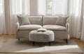 Upendo Pattern Fabric, Beige Yakety Yak Sand & Beige Linen Sofa w/2 Toss Pillows