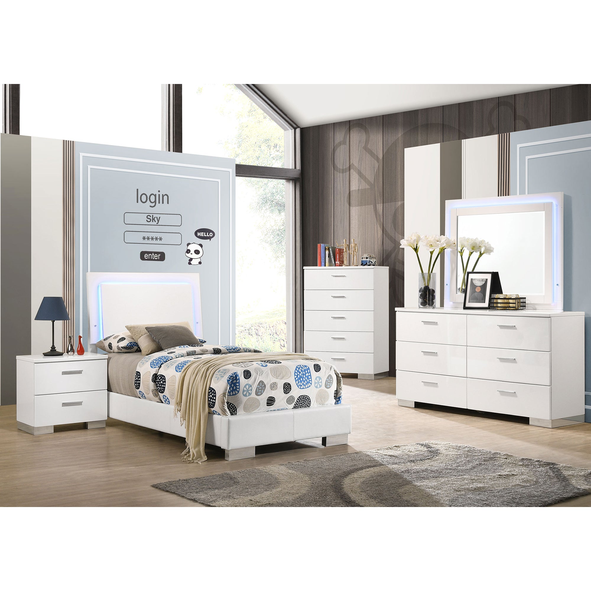 Dulcey White High Gloss 4-piece Twin Bedroom Set