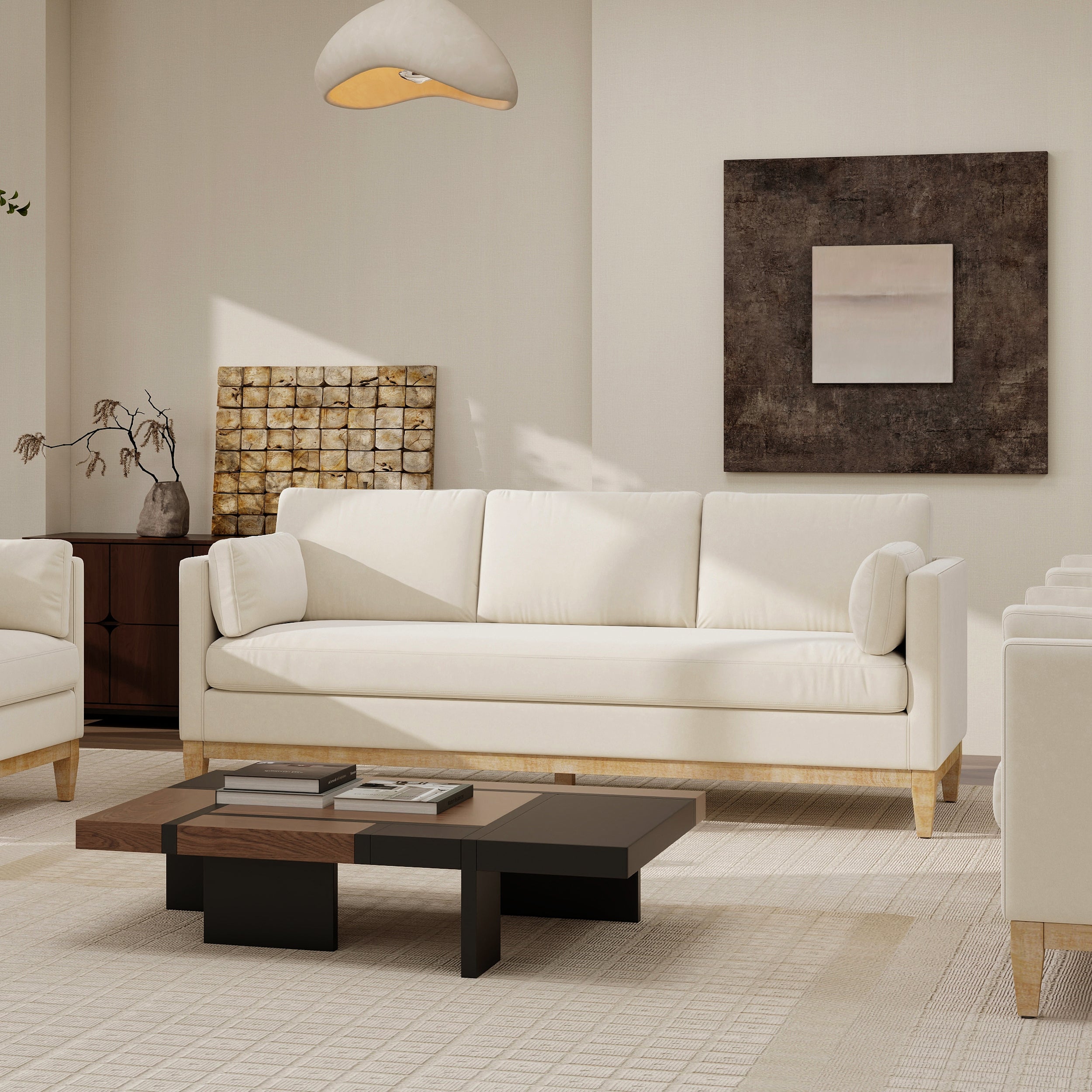 Knox 84' Modern Farmhouse Sofa, French beige Performance Velvet