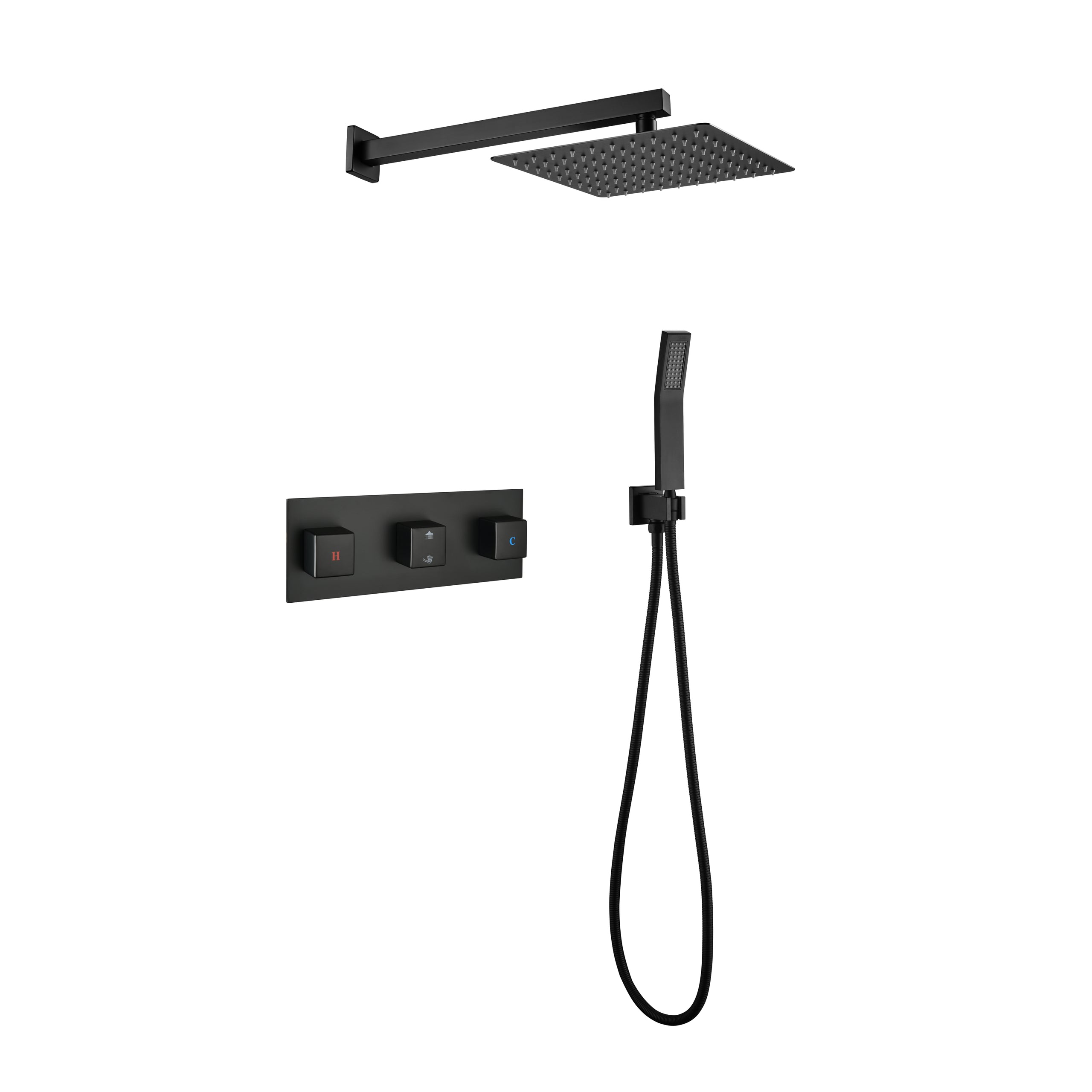 Brass Matte Black Shower Faucet Set Shower System 10 Inch Rainfall Shower Head with Handheld Sprayer Bathroom Luxury Rain Mixer Combo Set, Rough-in Valve Included,