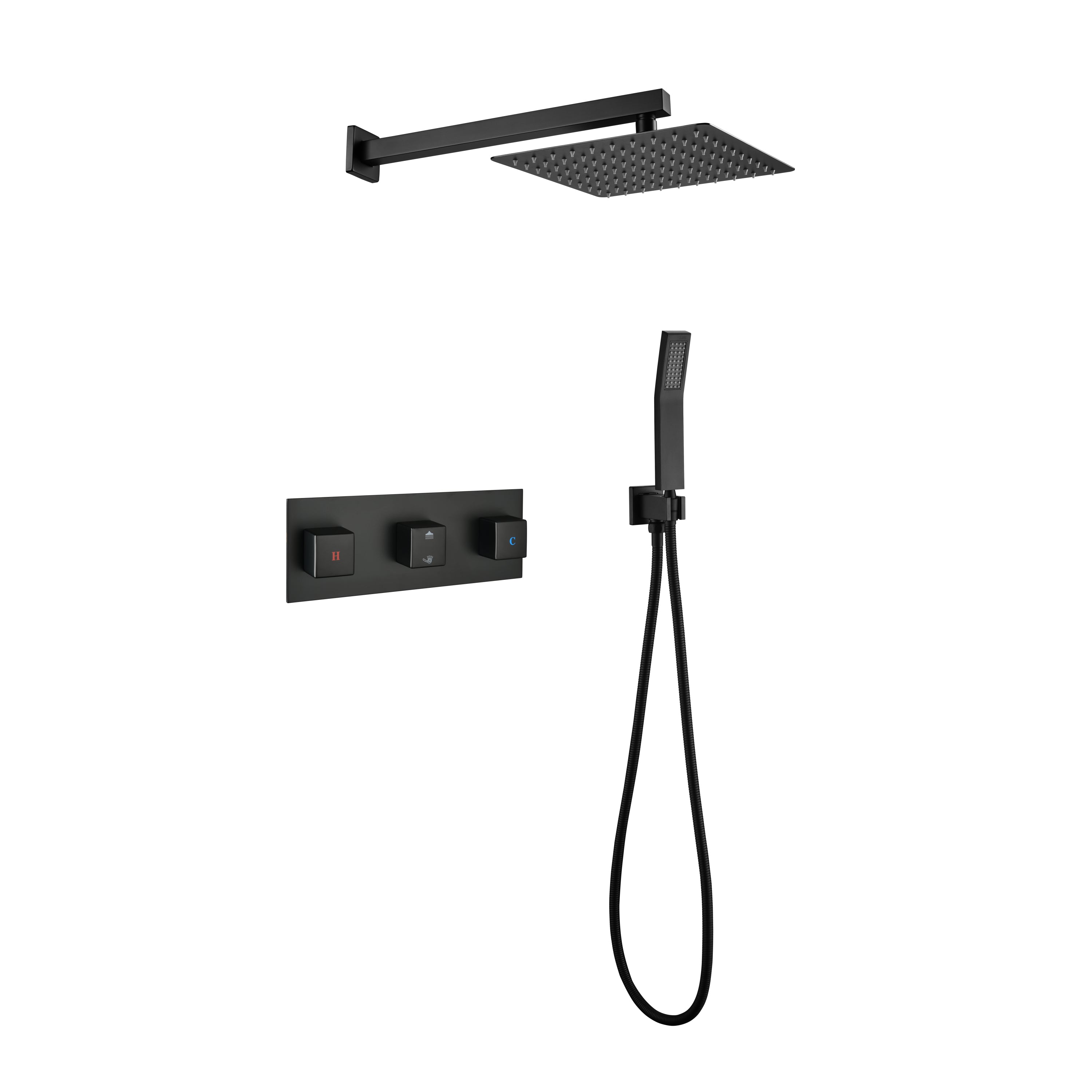 Brass Matte Black Shower Faucet Set Shower System 10 Inch Rainfall Shower Head with Handheld Sprayer Bathroom Luxury Rain Mixer Combo Set, Rough-in Valve Included,